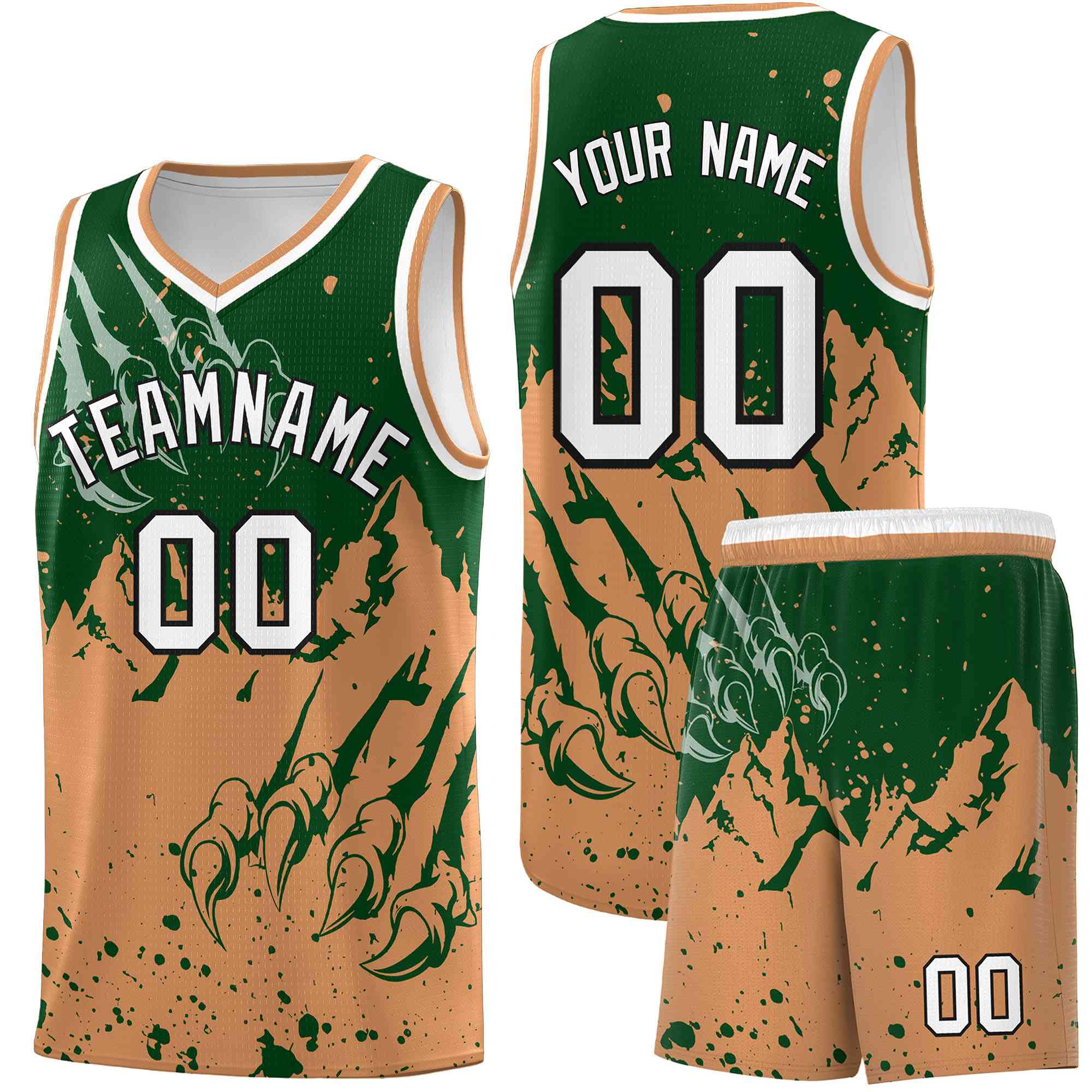 Custom Green Buckskin Brown Snow Mountain Beast Pattern Sports Uniform Basketball Jersey