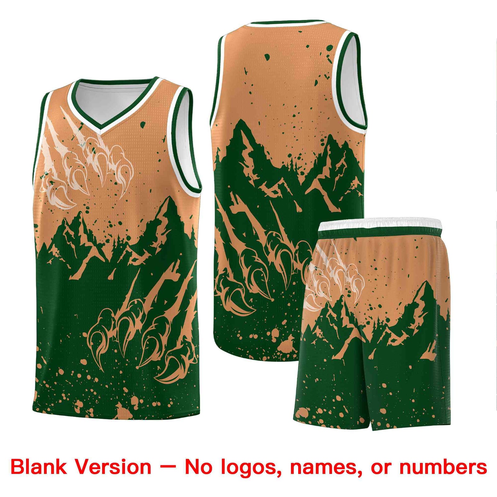 Custom Buckskin Brown Green Snow Mountain Beast Pattern Sports Uniform Basketball Jersey