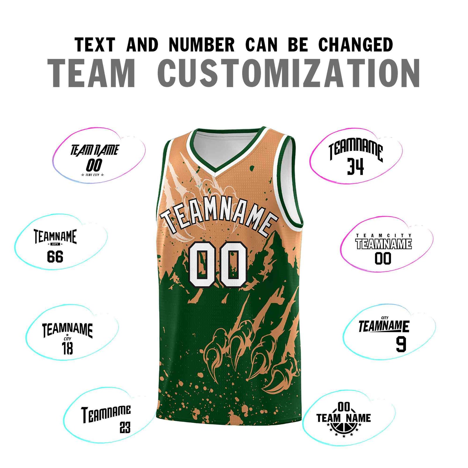 Custom Buckskin Brown Green Snow Mountain Beast Pattern Sports Uniform Basketball Jersey