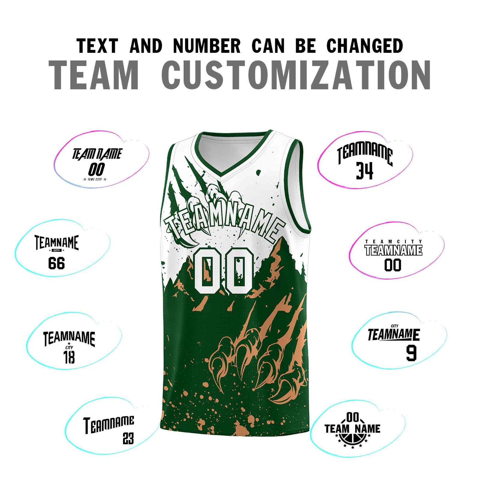 Custom White Green Snow Mountain Beast Pattern Sports Uniform Basketball Jersey