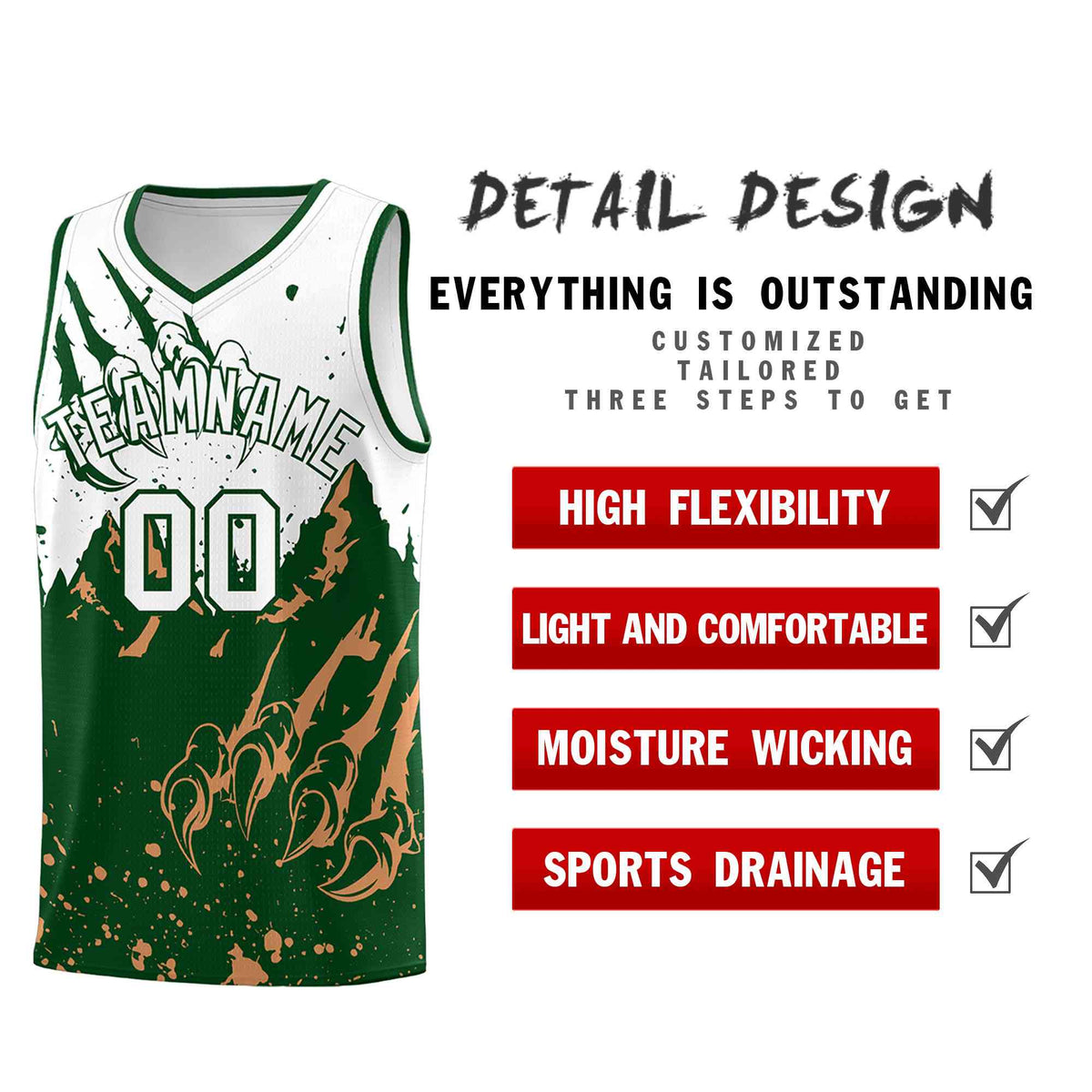 Custom White Green Snow Mountain Beast Pattern Sports Uniform Basketball Jersey