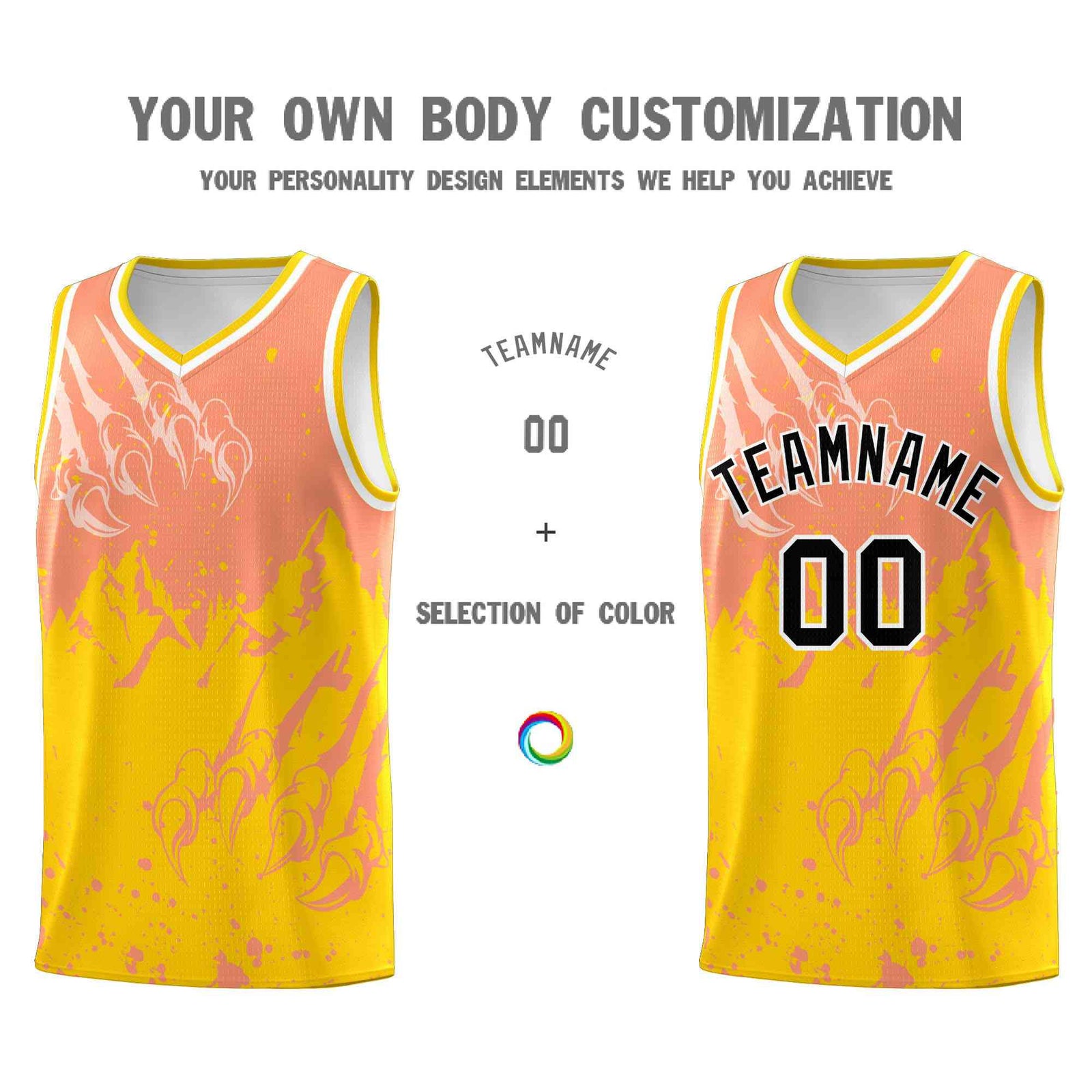 Custom Light Orange Gold Snow Mountain Beast Pattern Sports Uniform Basketball Jersey