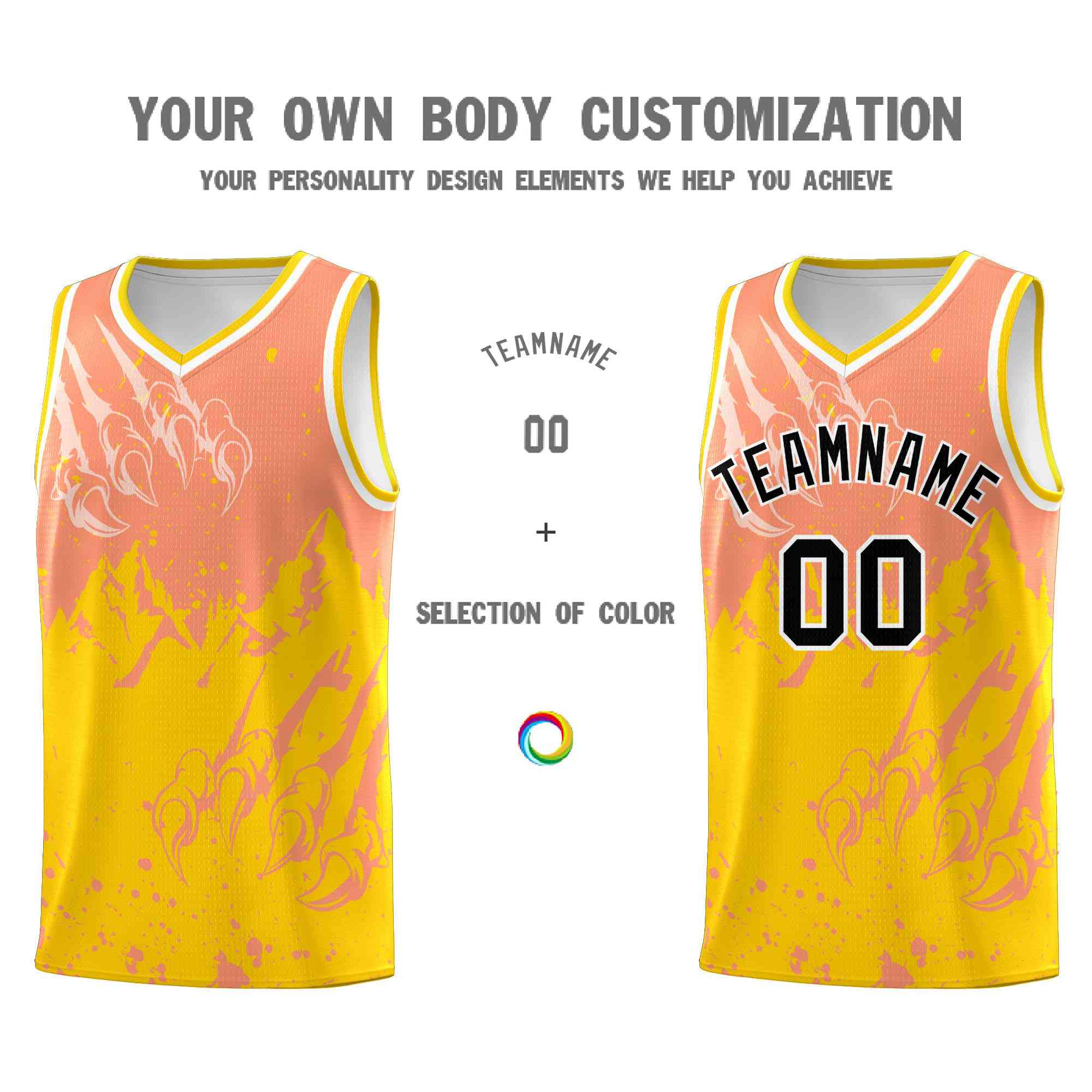 Custom Light Orange Gold Snow Mountain Beast Pattern Sports Uniform Basketball Jersey