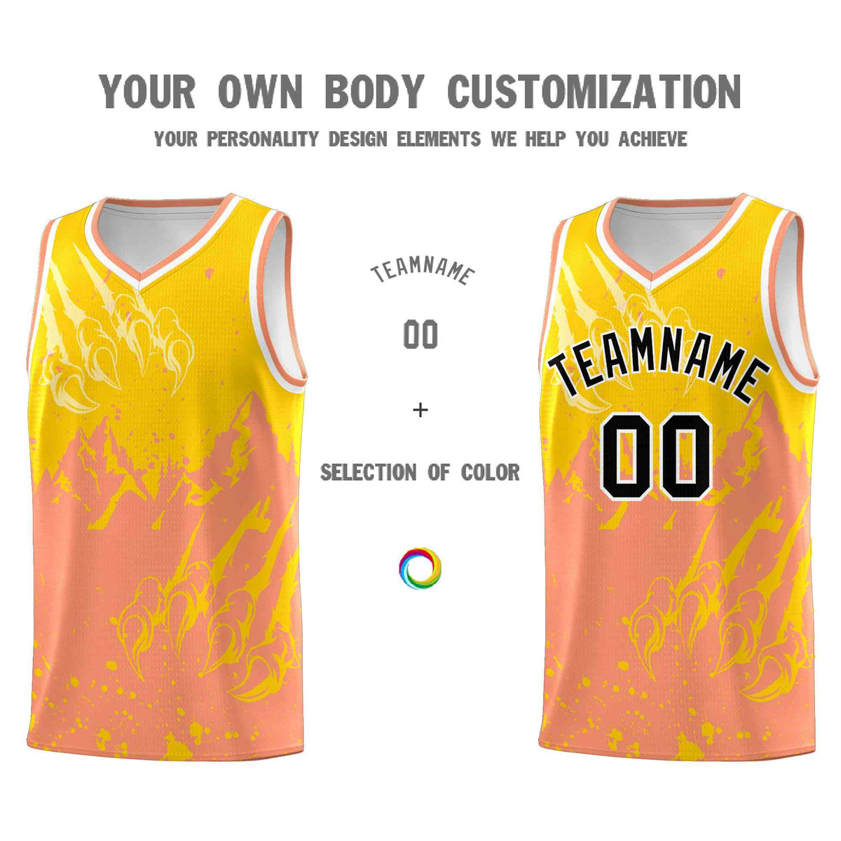 Custom Gold Light Orange Snow Mountain Beast Pattern Sports Uniform Basketball Jersey