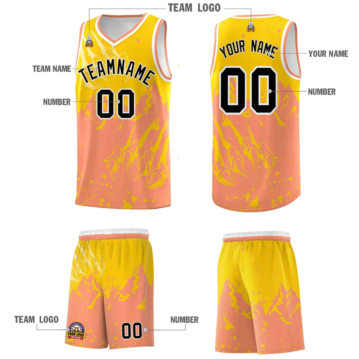 Custom Gold Light Orange Snow Mountain Beast Pattern Sports Uniform Basketball Jersey