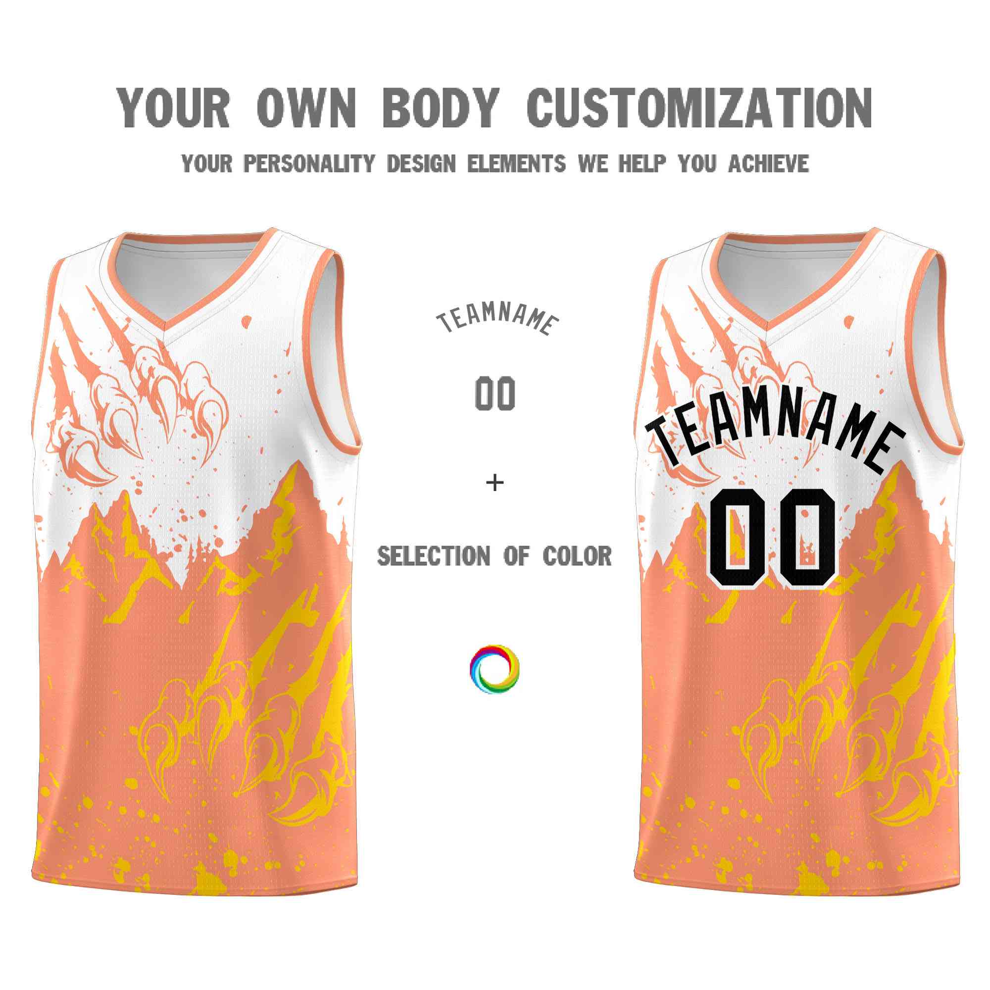 Custom White Light Orange Snow Mountain Beast Pattern Sports Uniform Basketball Jersey