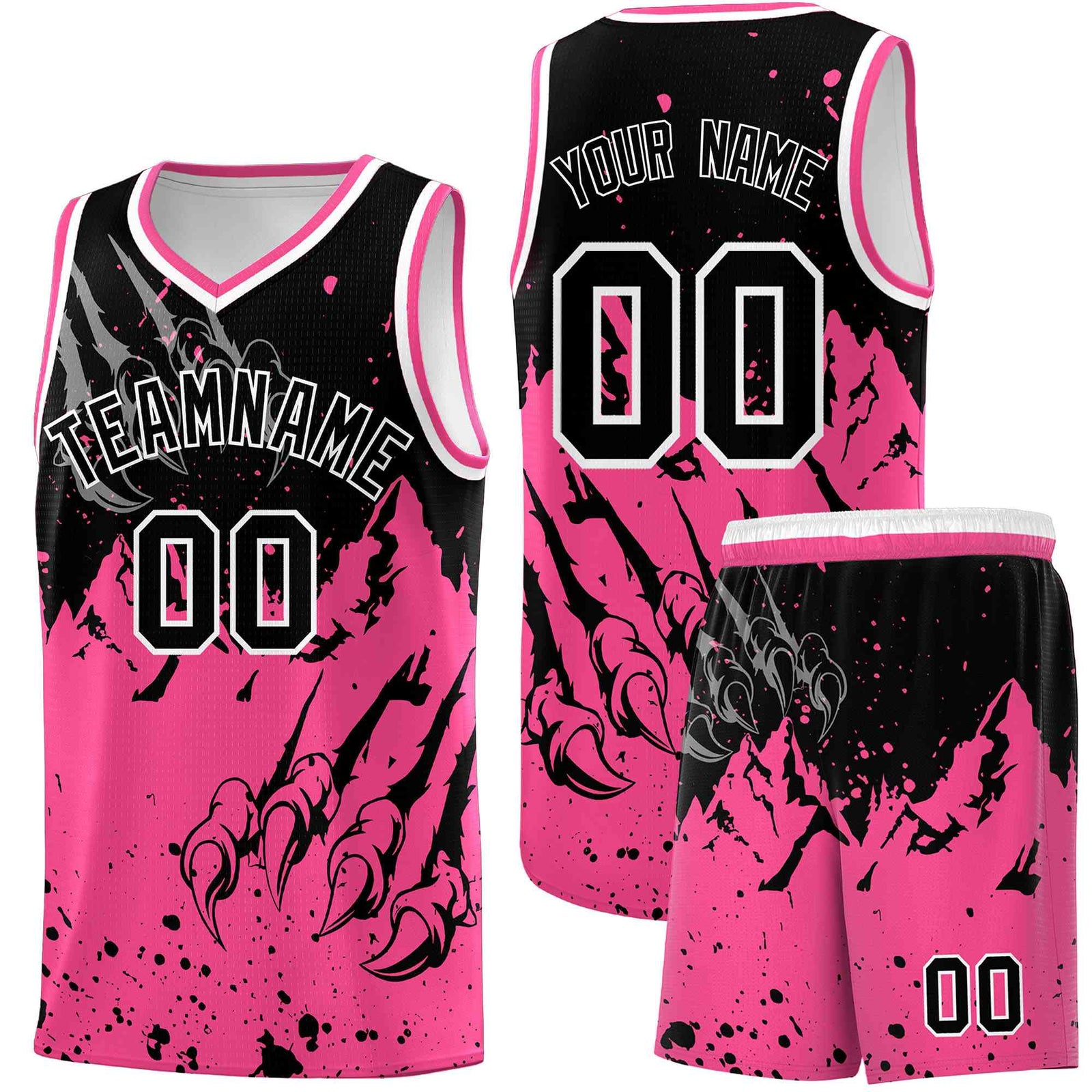 Custom Black Pink Snow Mountain Beast Pattern Sports Uniform Basketball Jersey