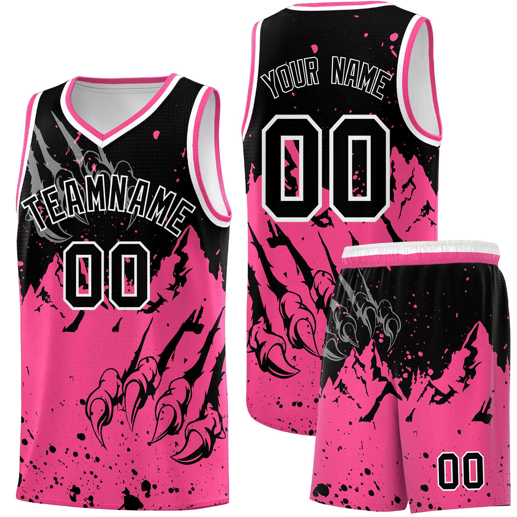 Custom Black Pink Snow Mountain Beast Pattern Sports Uniform Basketball Jersey