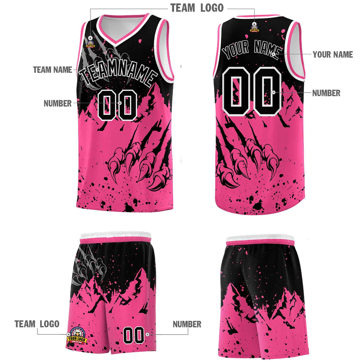 Custom Black Pink Snow Mountain Beast Pattern Sports Uniform Basketball Jersey
