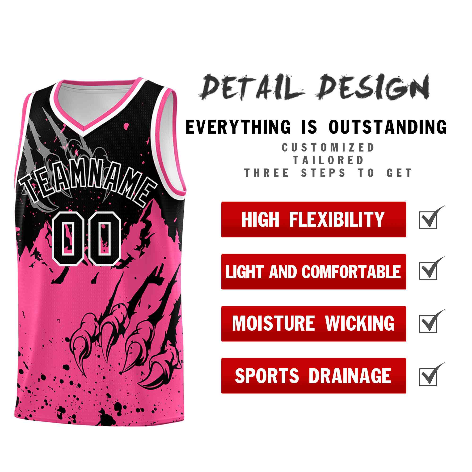 Custom Black Pink Snow Mountain Beast Pattern Sports Uniform Basketball Jersey