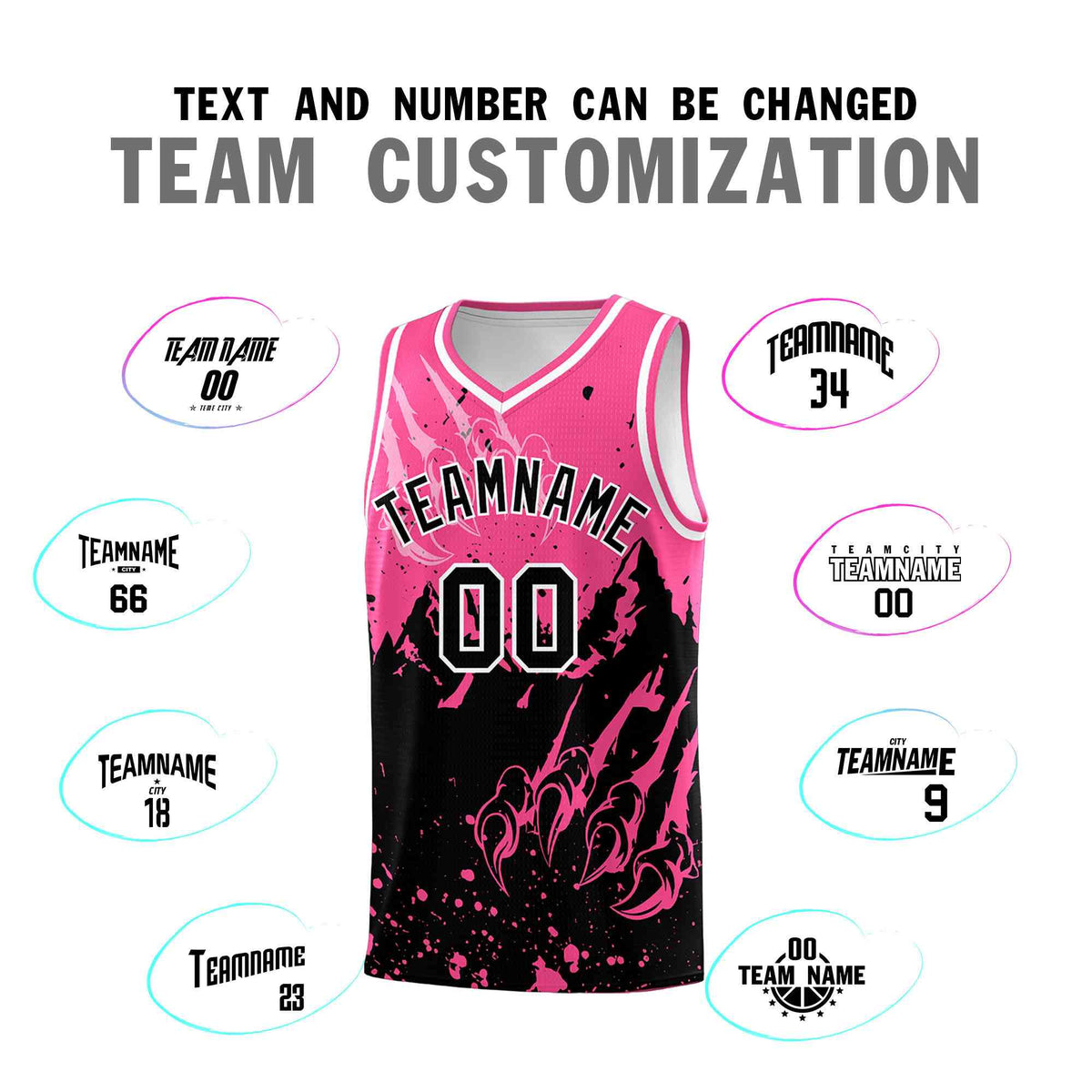 Custom Pink Black Snow Mountain Beast Pattern Sports Uniform Basketball Jersey