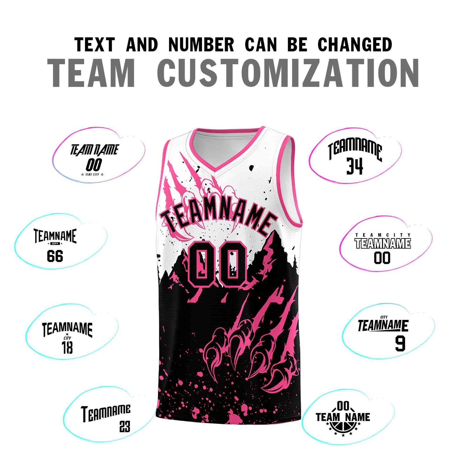 Custom White Pink Snow Mountain Beast Pattern Sports Uniform Basketball Jersey