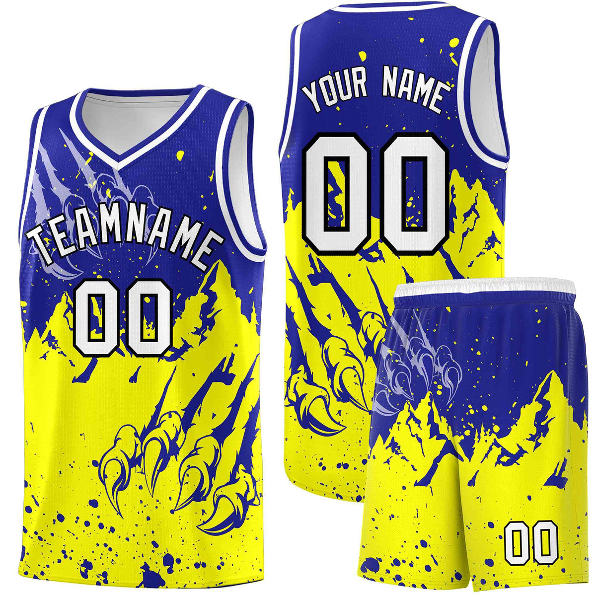 Custom Royal Fluorescent Yellow Snow Mountain Beast Pattern Sports Uniform Basketball Jersey