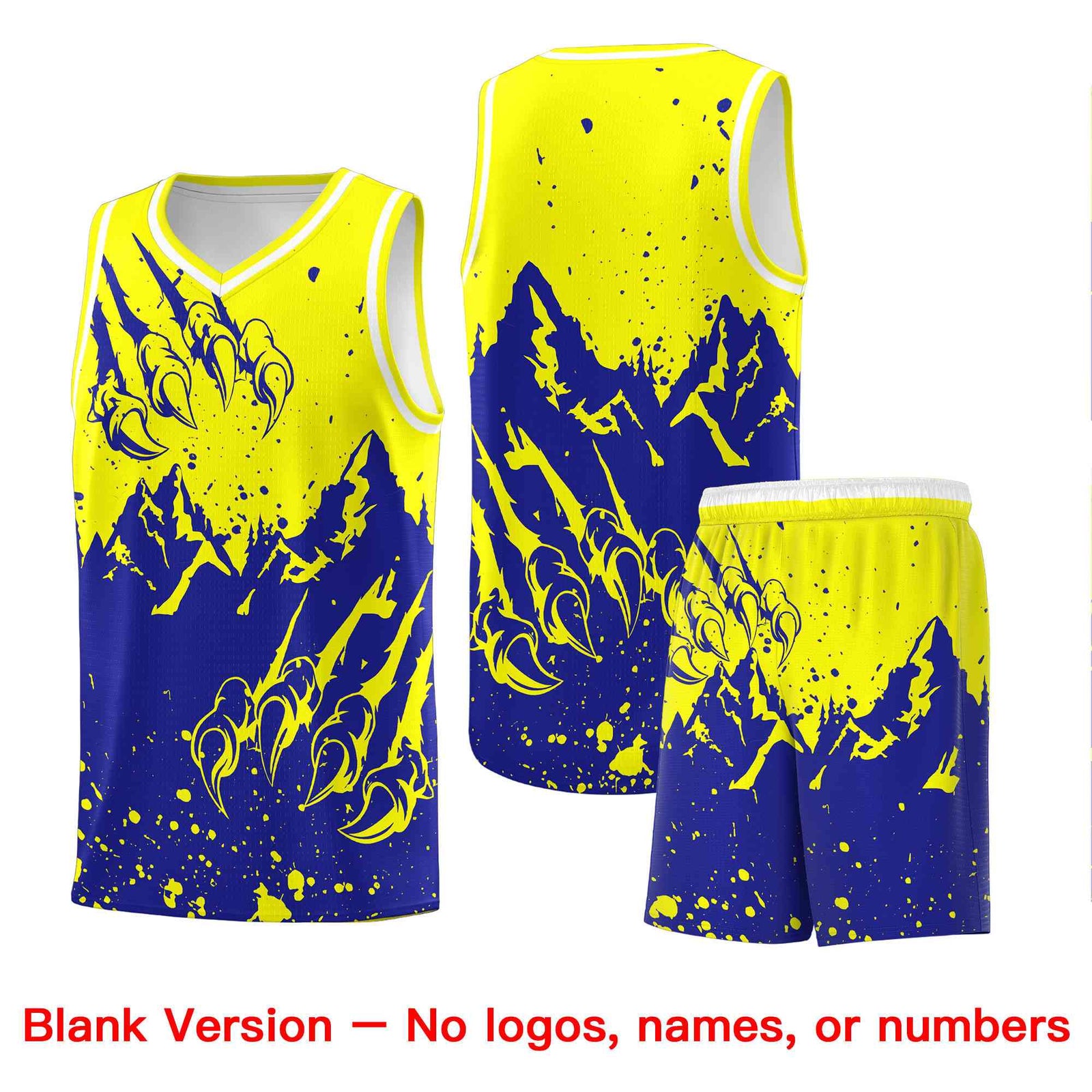 Custom Fluorescent Yellow Royal Snow Mountain Beast Pattern Sports Uniform Basketball Jersey