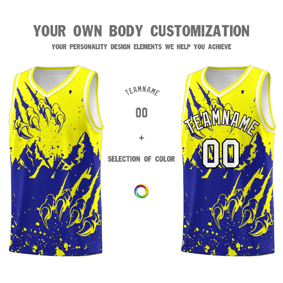 Custom Fluorescent Yellow Royal Snow Mountain Beast Pattern Sports Uniform Basketball Jersey