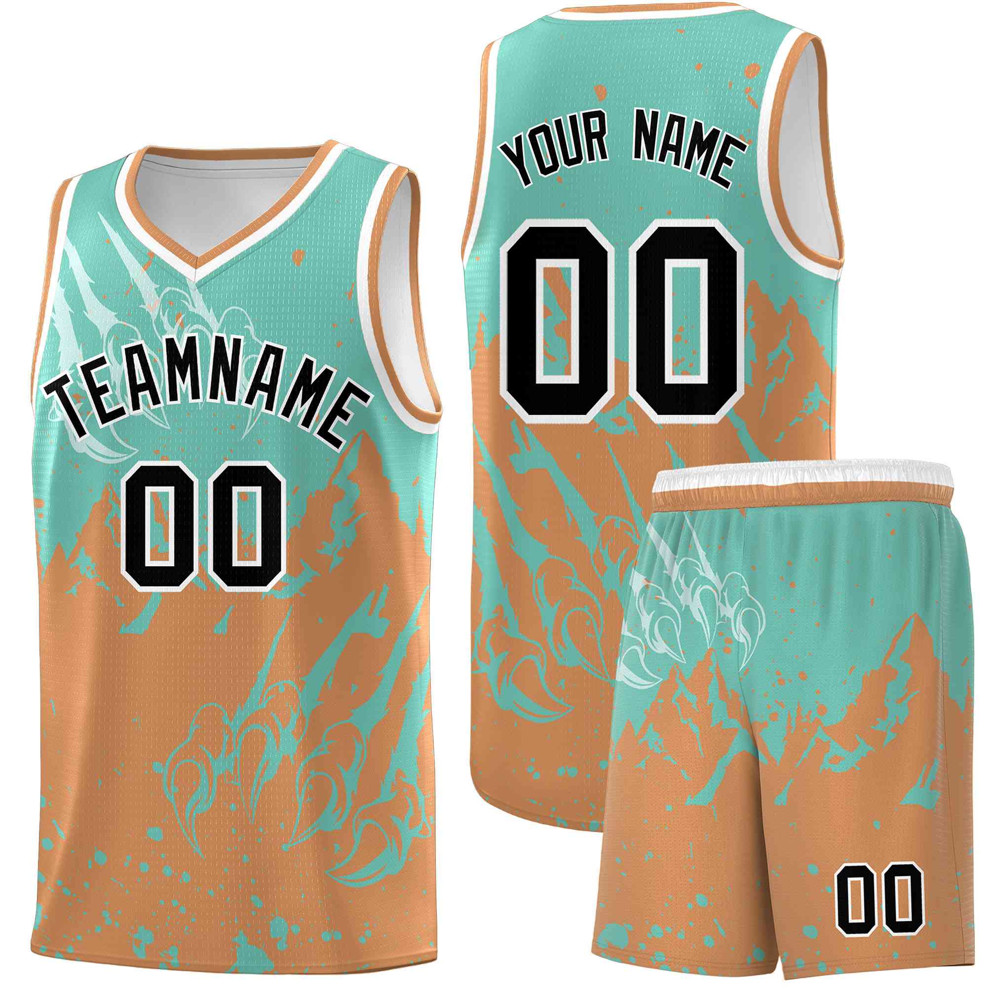 Custom Bright Green Buckskin Brown Snow Mountain Beast Pattern Sports Uniform Basketball Jersey