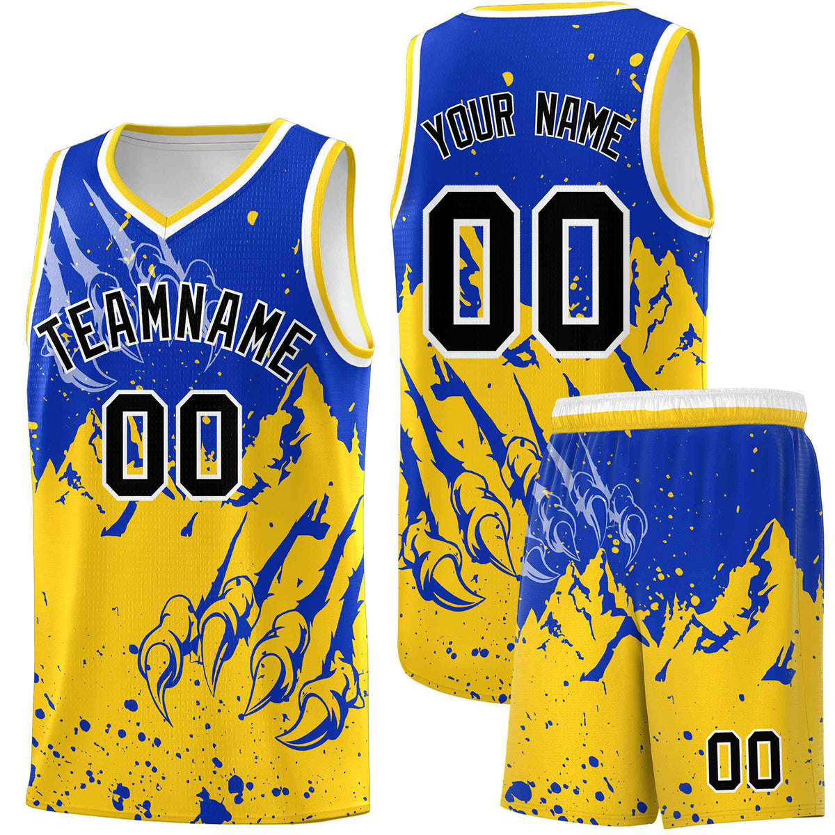 Custom Royal Gold Snow Mountain Beast Pattern Sports Uniform Basketball Jersey