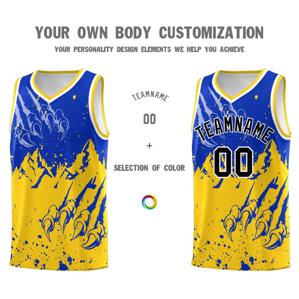 Custom Royal Gold Snow Mountain Beast Pattern Sports Uniform Basketball Jersey