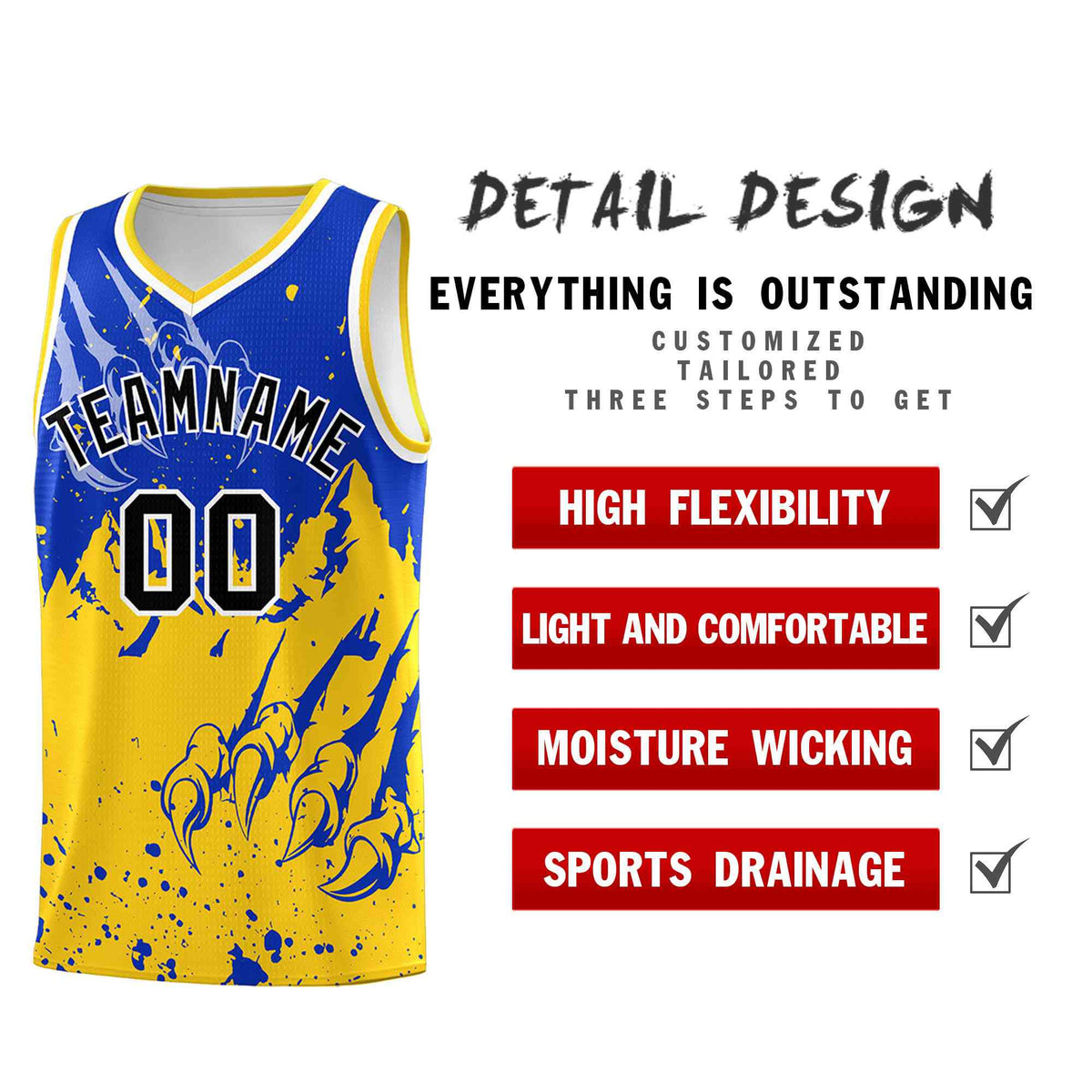Custom Royal Gold Snow Mountain Beast Pattern Sports Uniform Basketball Jersey
