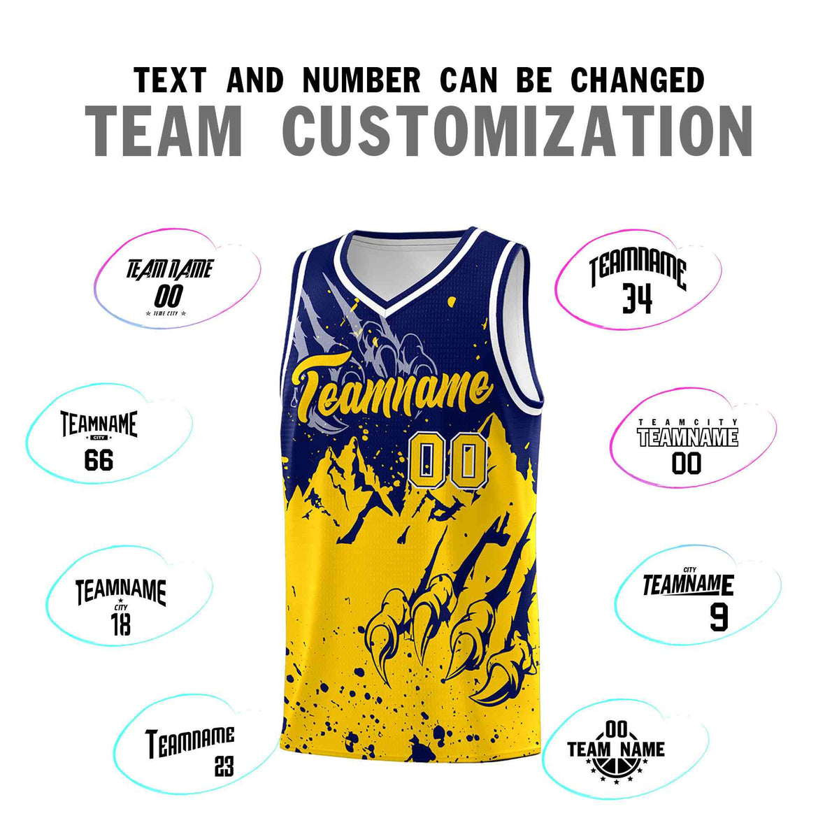 Custom Navy Gold Snow Mountain Beast Pattern Sports Uniform Basketball Jersey
