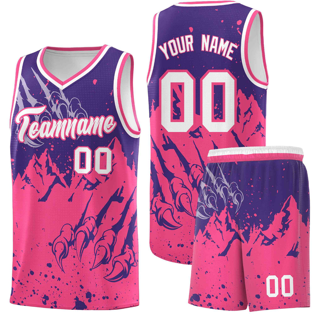 Custom Purple Pink Snow Mountain Beast Pattern Sports Uniform Basketball Jersey