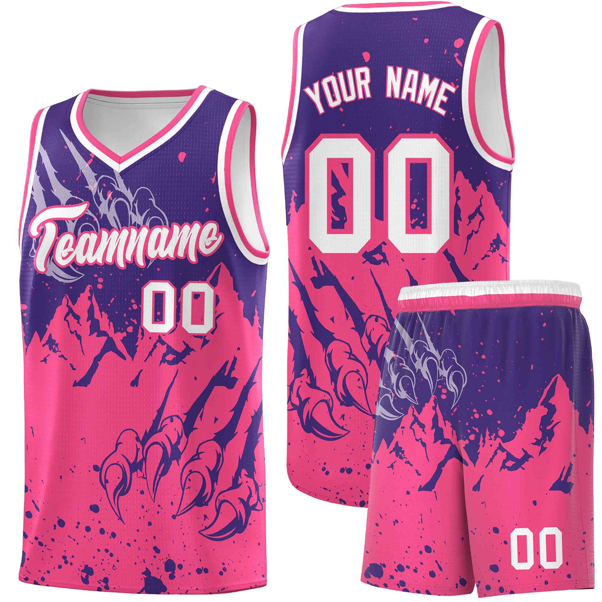 Custom Purple Pink Snow Mountain Beast Pattern Sports Uniform Basketball Jersey