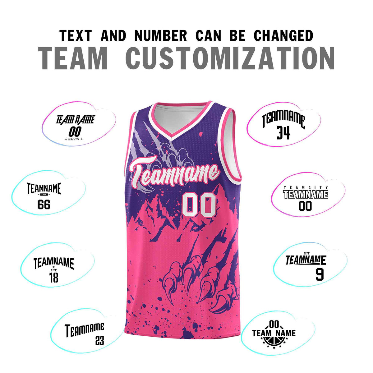 Custom Purple Pink Snow Mountain Beast Pattern Sports Uniform Basketball Jersey