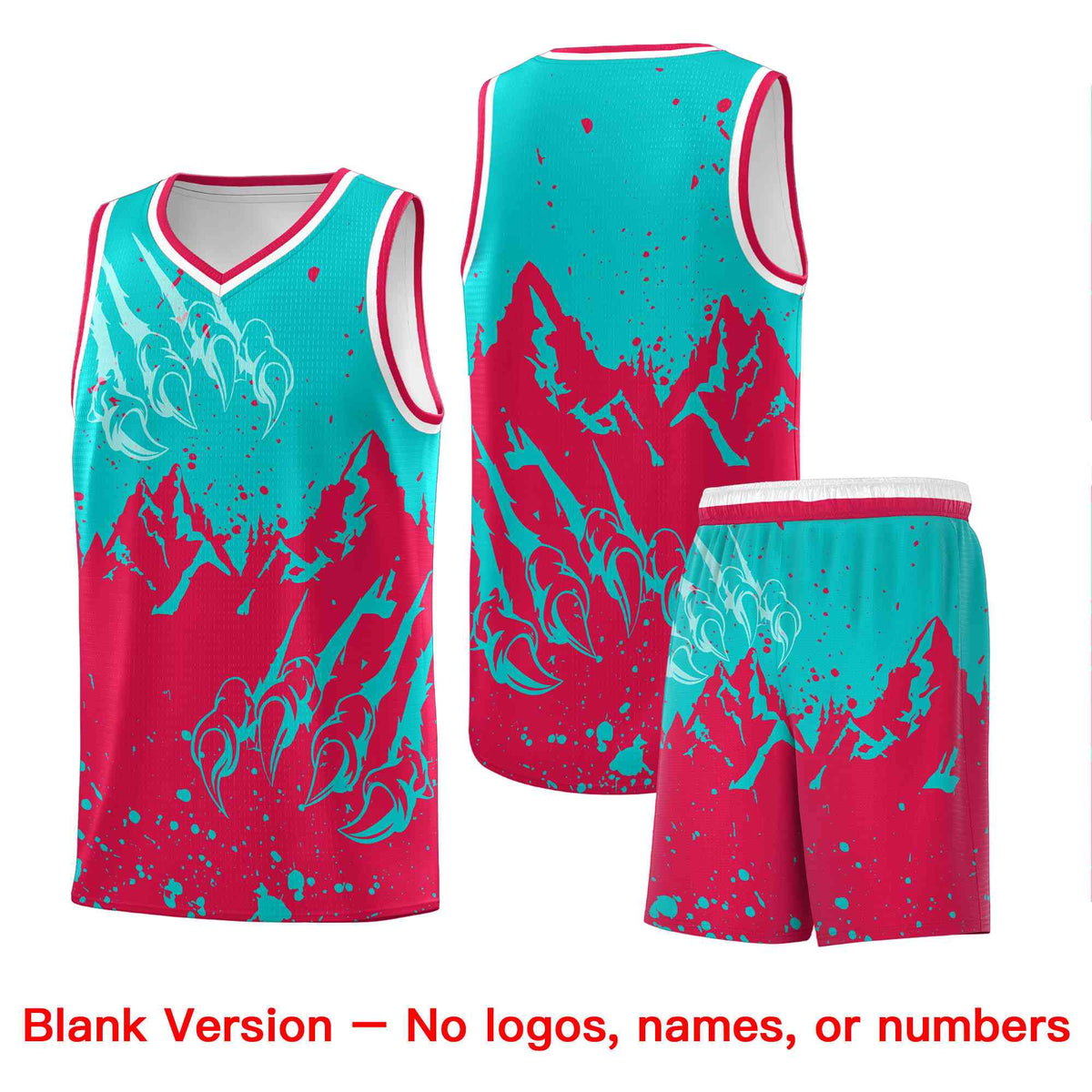 Custom Aqua Red Snow Mountain Beast Pattern Sports Uniform Basketball Jersey