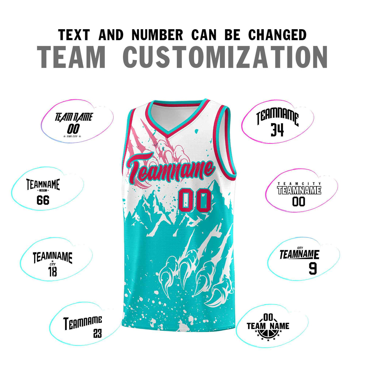 Custom White Aqua Snow Mountain Beast Pattern Sports Uniform Basketball Jersey