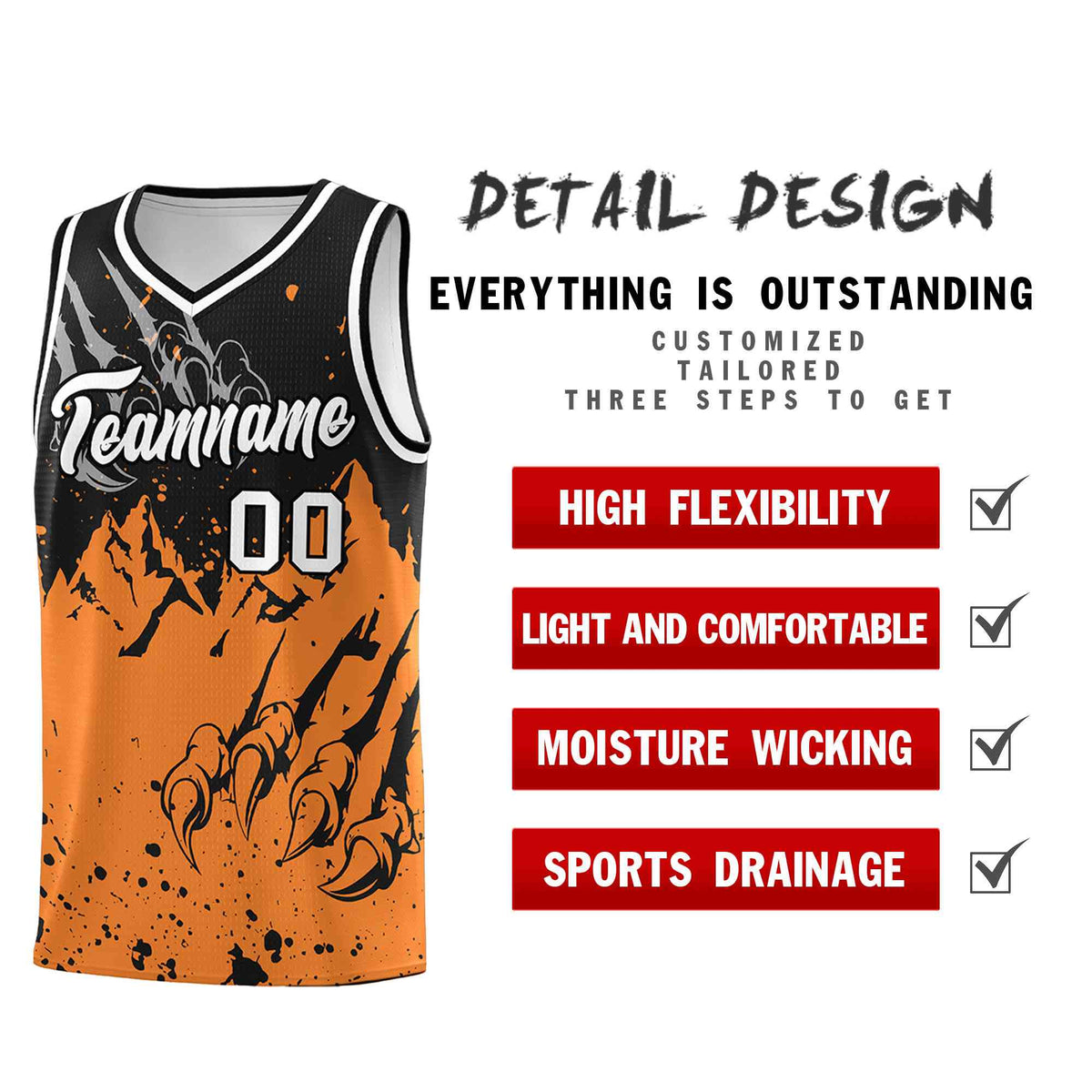 Custom Black Gold Orange Snow Mountain Beast Pattern Sports Uniform Basketball Jersey