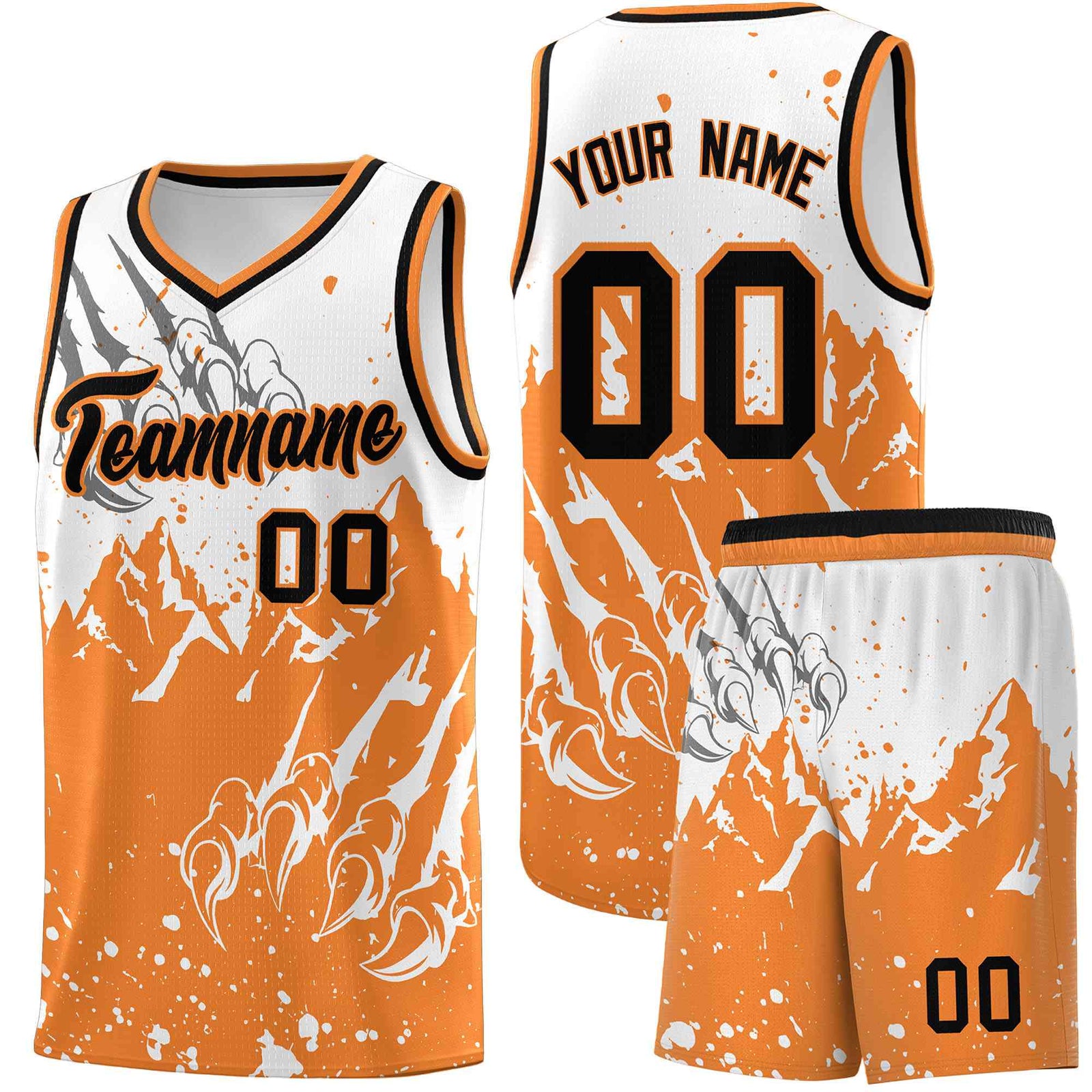 Custom White Gold Orange Snow Mountain Beast Pattern Sports Uniform Basketball Jersey