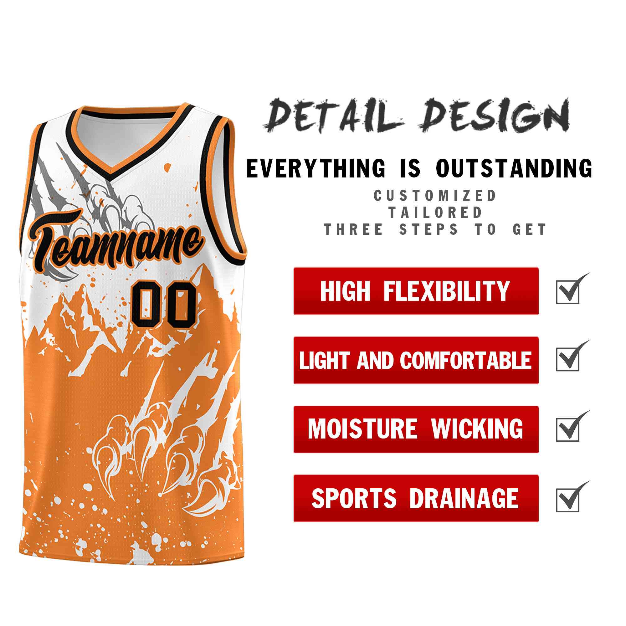 Custom White Gold Orange Snow Mountain Beast Pattern Sports Uniform Basketball Jersey