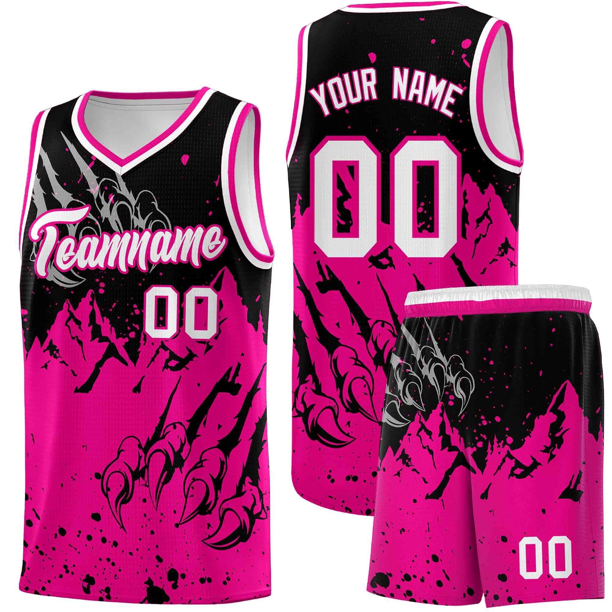 Custom Black Pink Snow Mountain Beast Pattern Sports Uniform Basketball Jersey