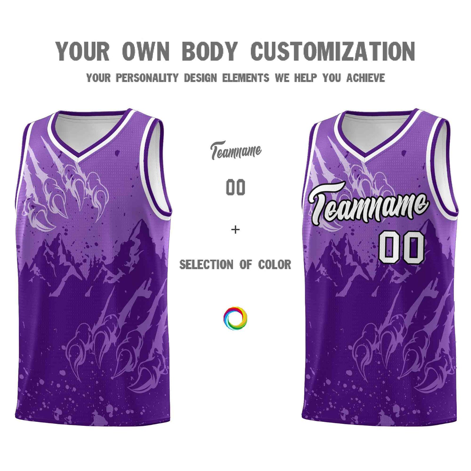 Custom Light Purple Purple Snow Mountain Beast Pattern Sports Uniform Basketball Jersey