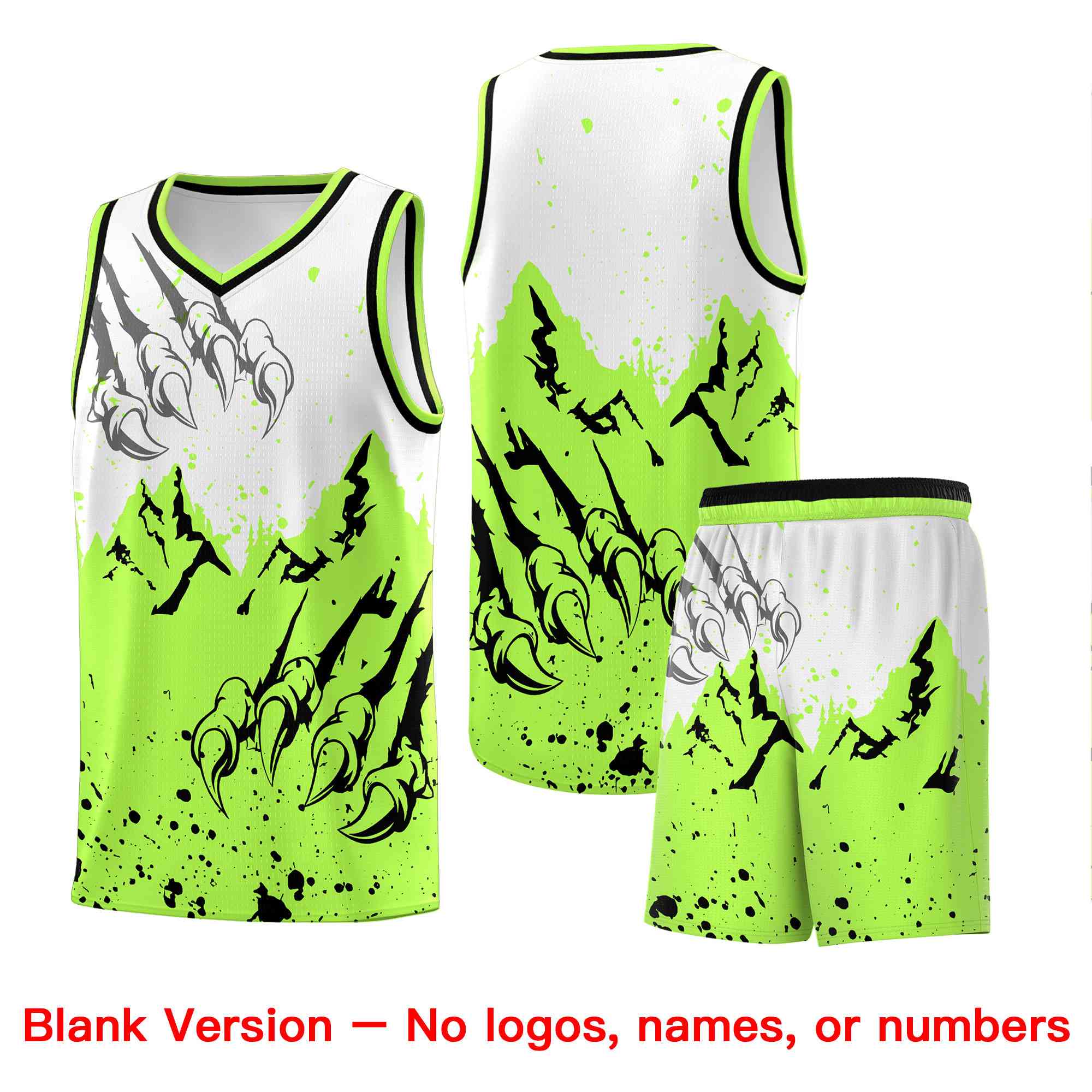 Custom White Fluorescent Green Snow Mountain Beast Pattern Sports Uniform Basketball Jersey