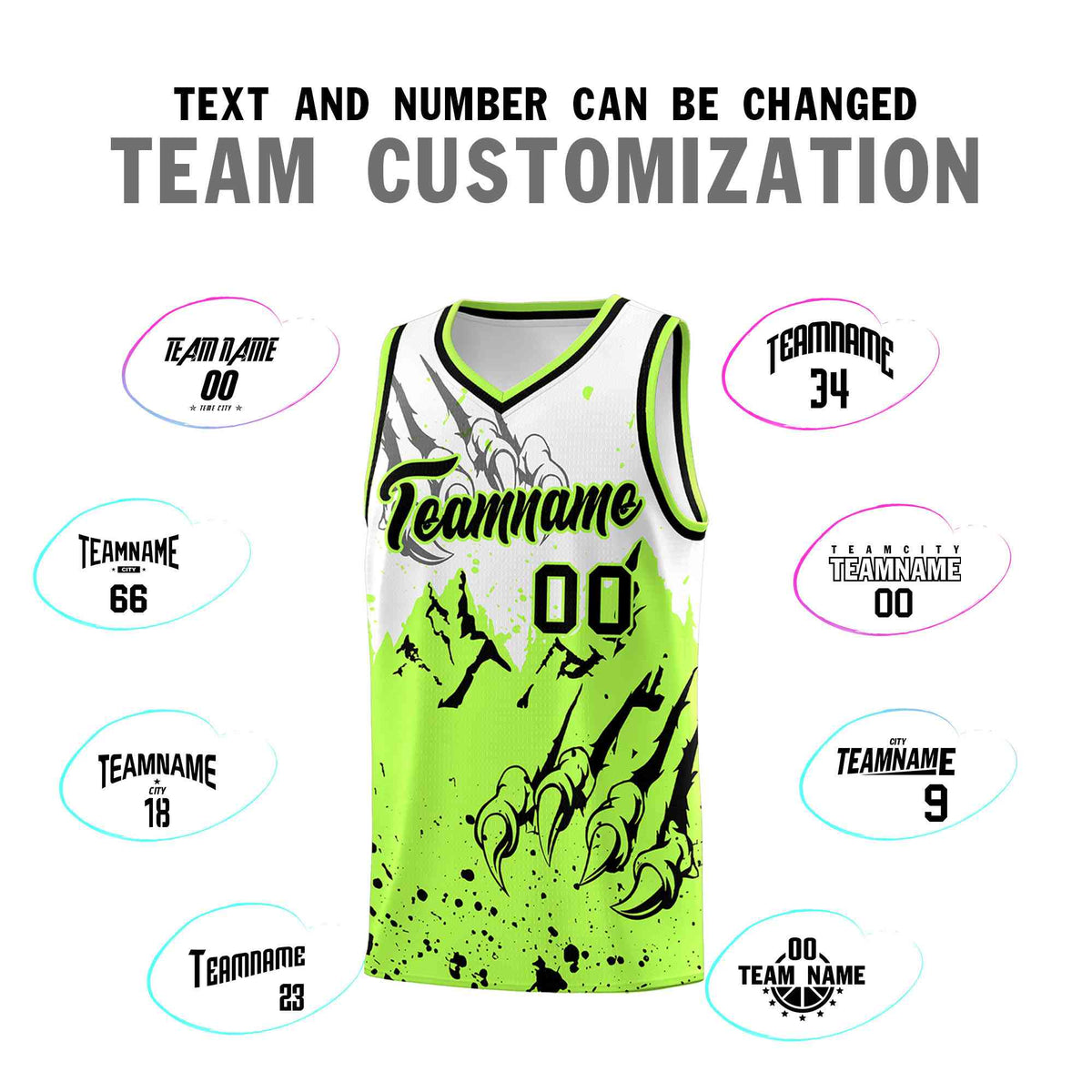 Custom White Fluorescent Green Snow Mountain Beast Pattern Sports Uniform Basketball Jersey