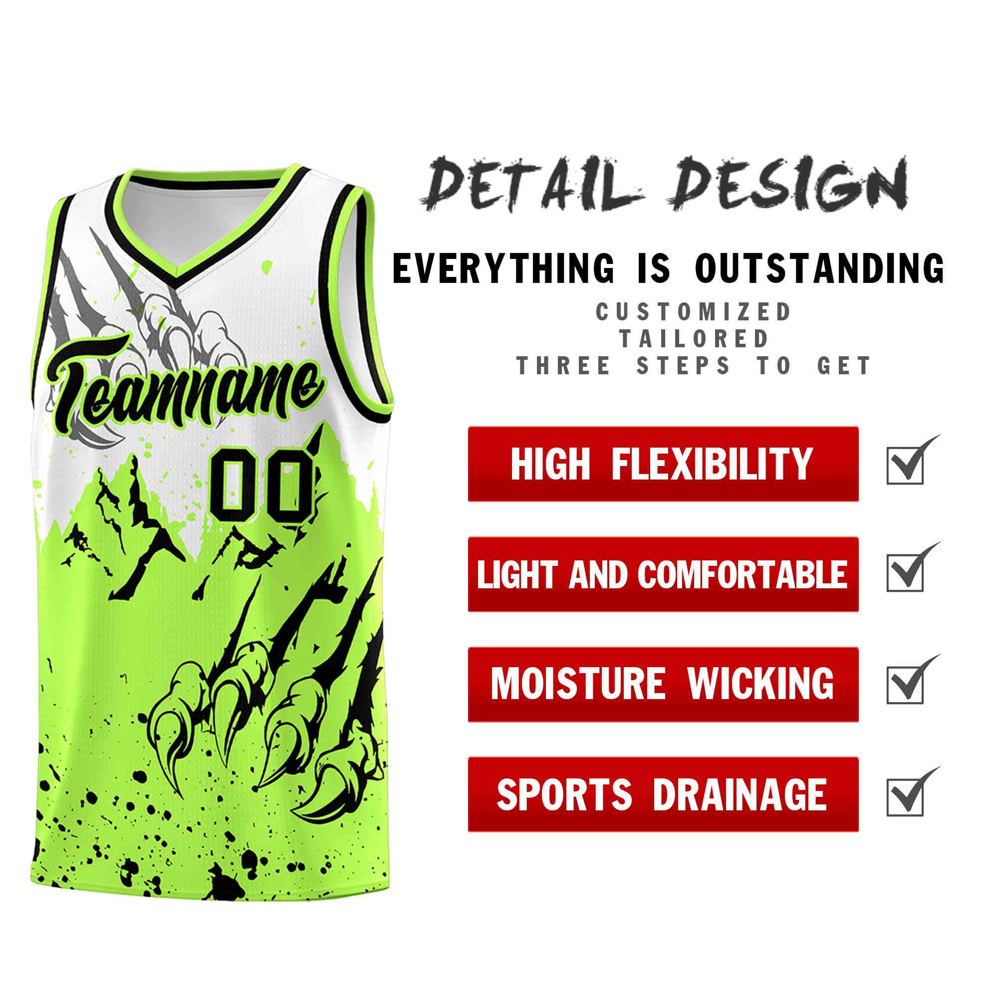 Custom White Fluorescent Green Snow Mountain Beast Pattern Sports Uniform Basketball Jersey
