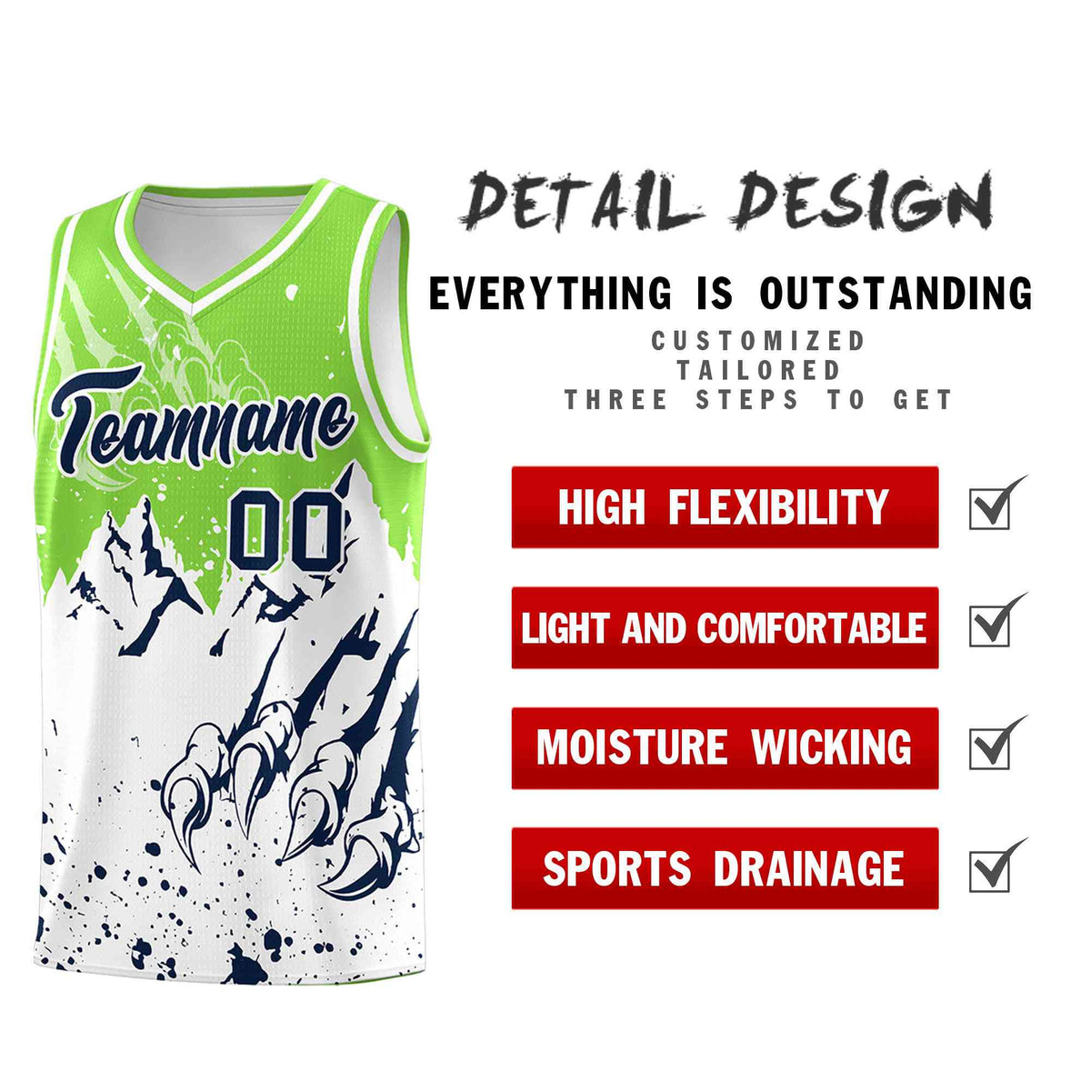 Custom Fluorescent Green White Snow Mountain Beast Pattern Sports Uniform Basketball Jersey