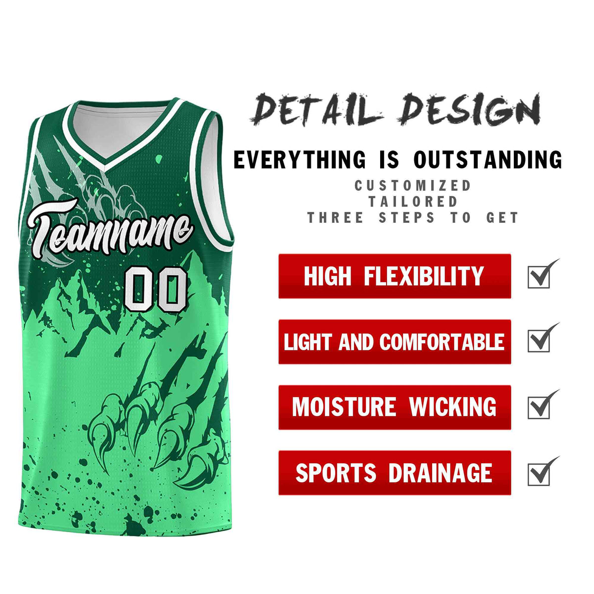 Custom Kelly Green Green Snow Mountain Beast Pattern Sports Uniform Basketball Jersey