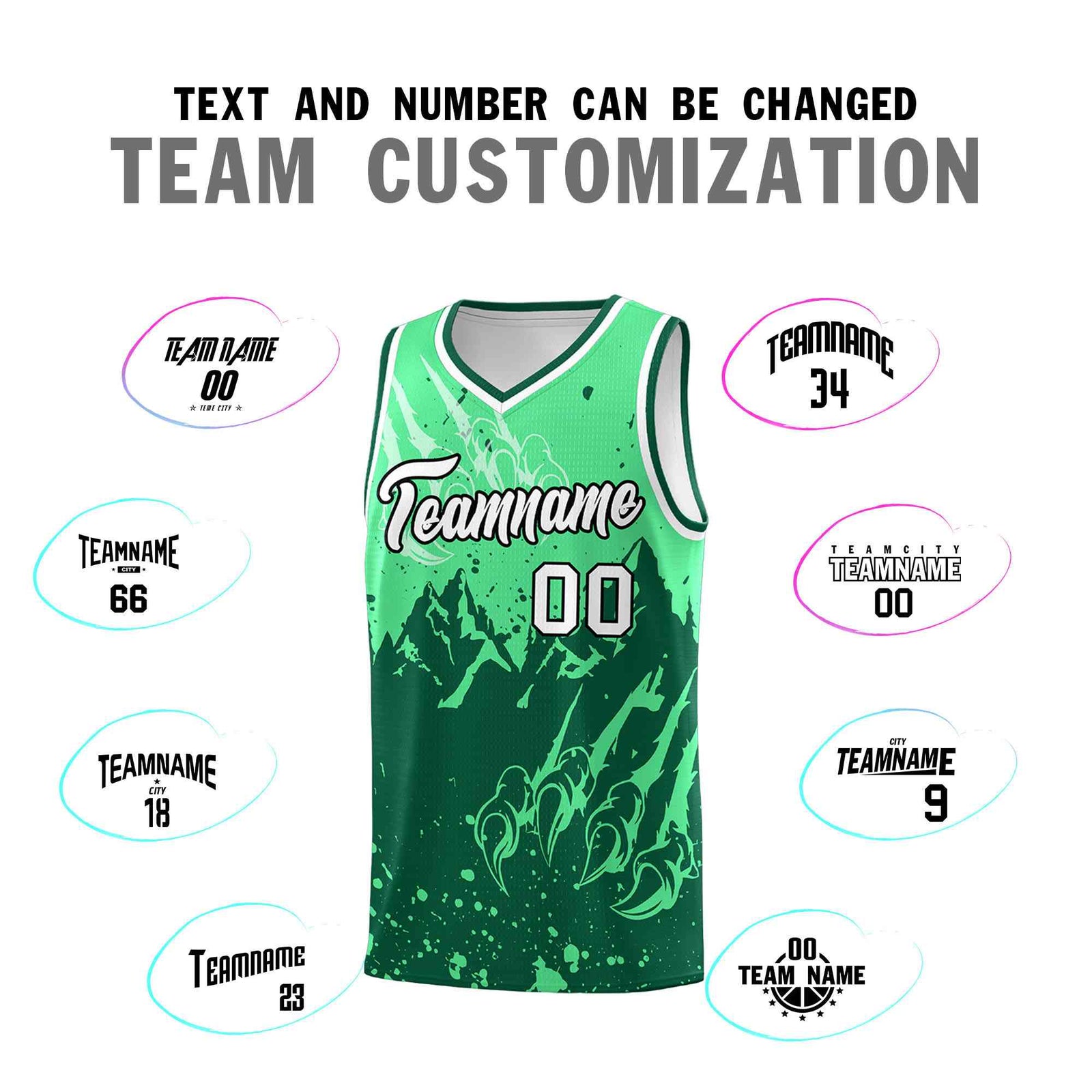 Custom Green Kelly Green Snow Mountain Beast Pattern Sports Uniform Basketball Jersey