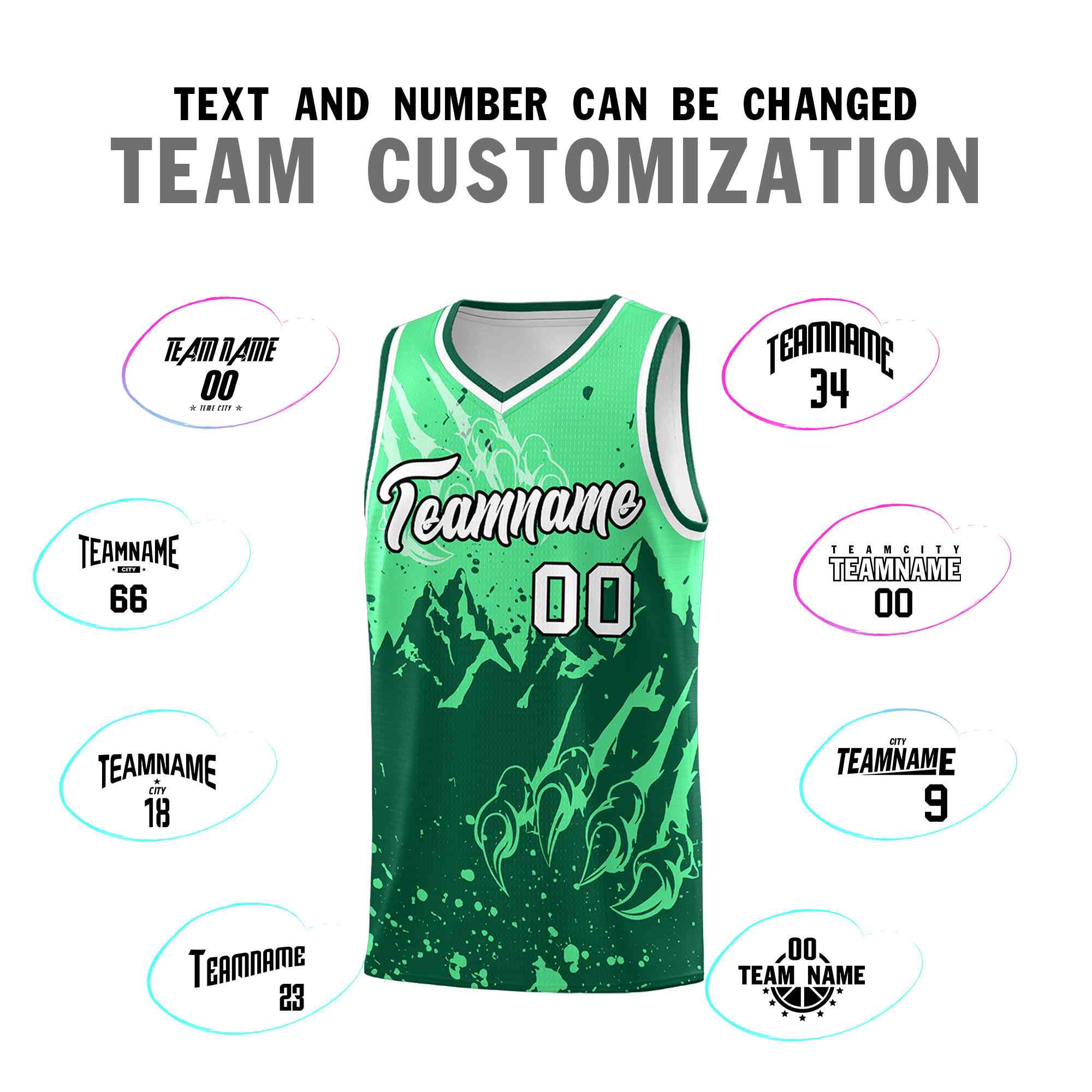 Custom Green Kelly Green Snow Mountain Beast Pattern Sports Uniform Basketball Jersey