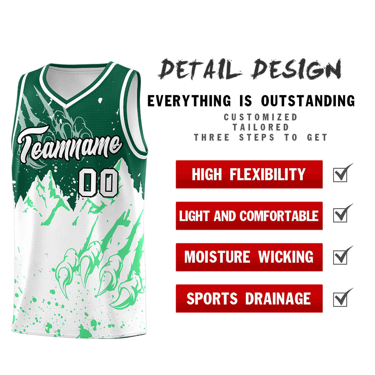 Custom Kelly Green White Snow Mountain Beast Pattern Sports Uniform Basketball Jersey