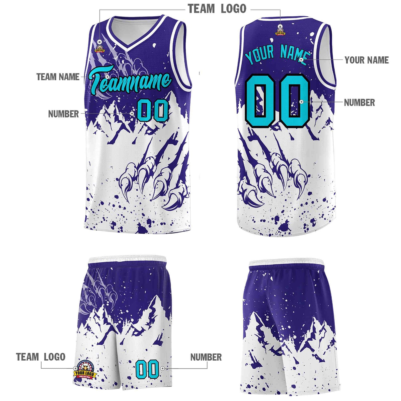 Custom Royal White Snow Mountain Beast Pattern Sports Uniform Basketball Jersey