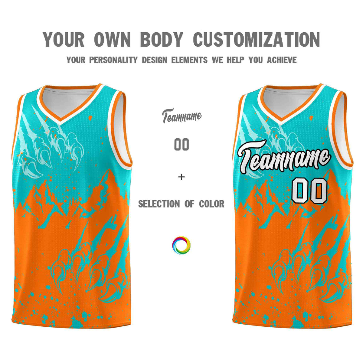 Custom Aqua Orange Snow Mountain Beast Pattern Sports Uniform Basketball Jersey