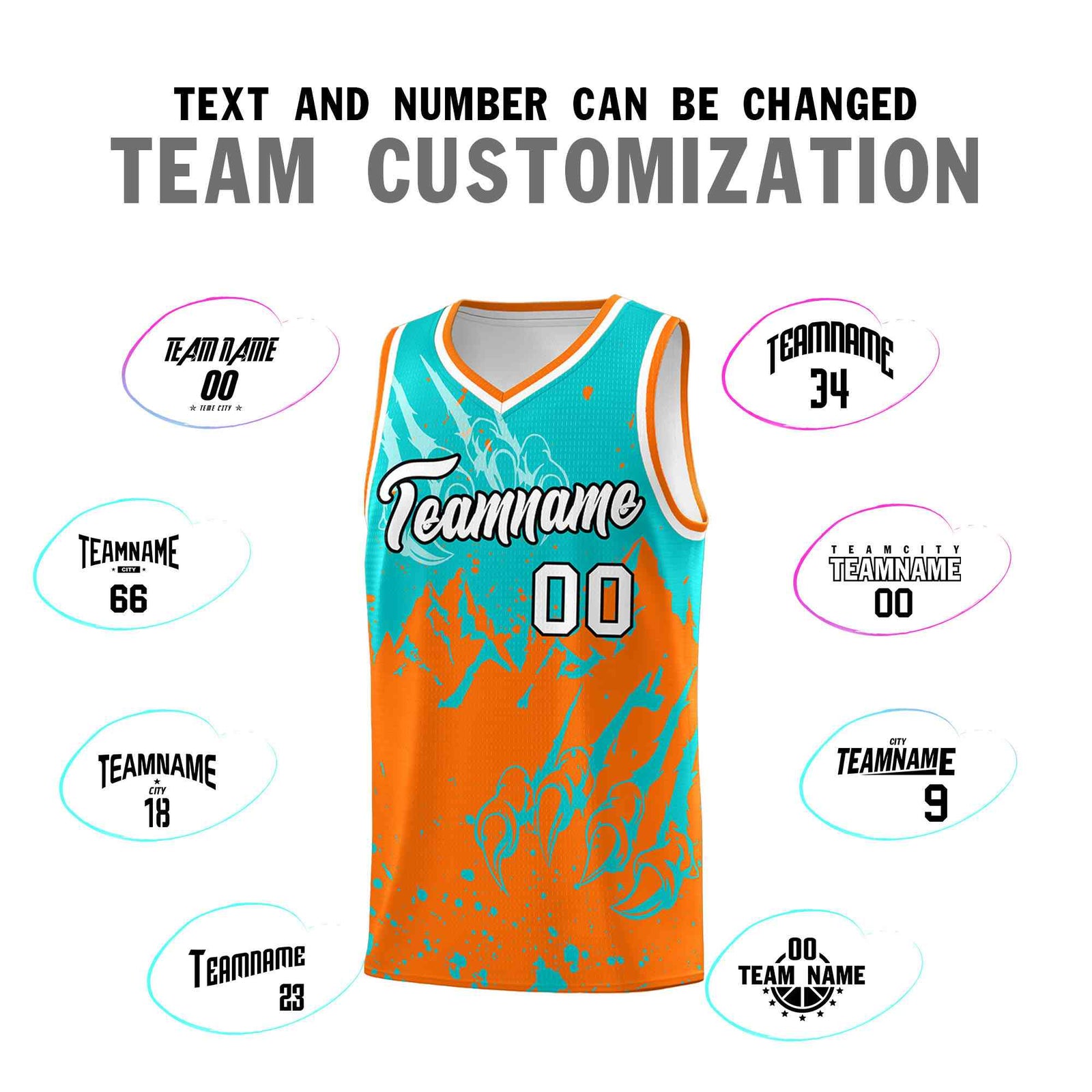 Custom Aqua Orange Snow Mountain Beast Pattern Sports Uniform Basketball Jersey