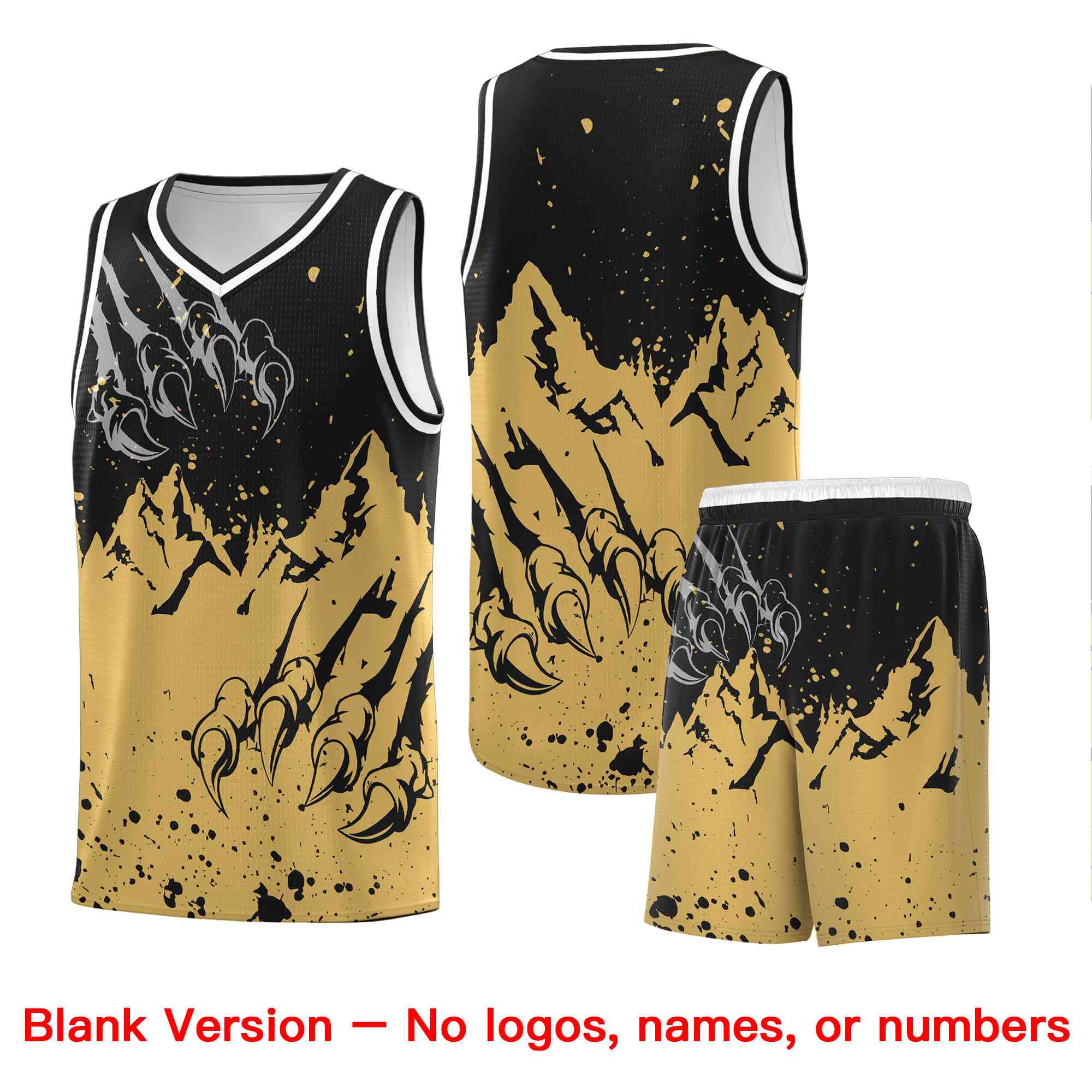 Custom Black Old Gold Snow Mountain Beast Pattern Sports Uniform Basketball Jersey