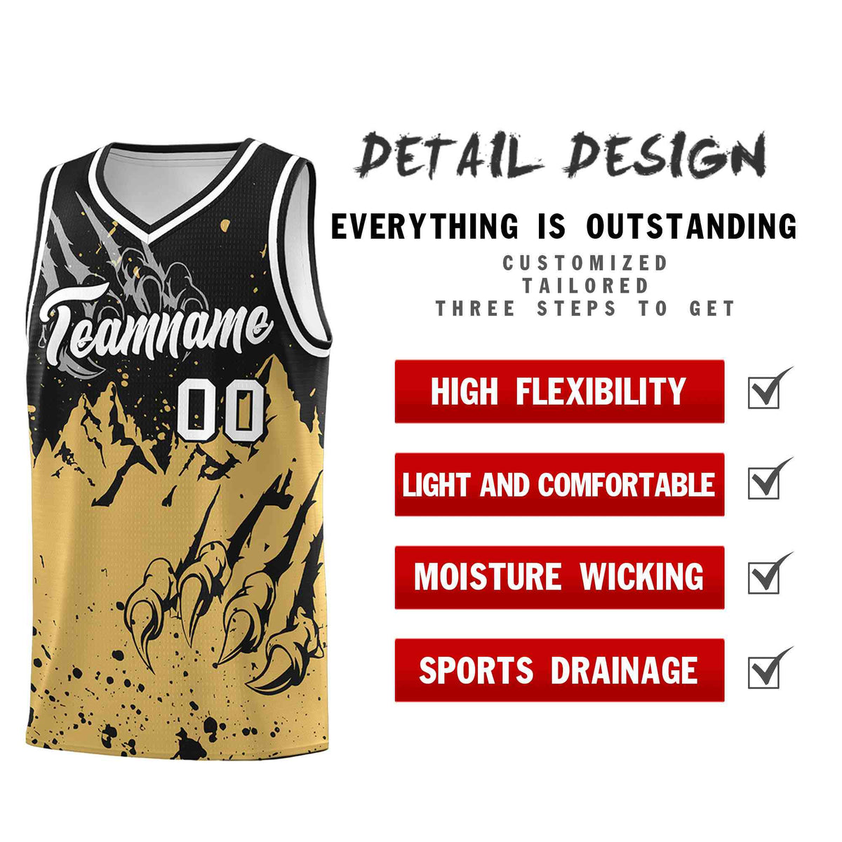 Custom Black Old Gold Snow Mountain Beast Pattern Sports Uniform Basketball Jersey
