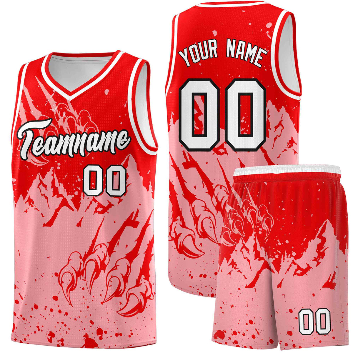 Custom Light Red Light Pink Snow Mountain Beast Pattern Sports Uniform Basketball Jersey
