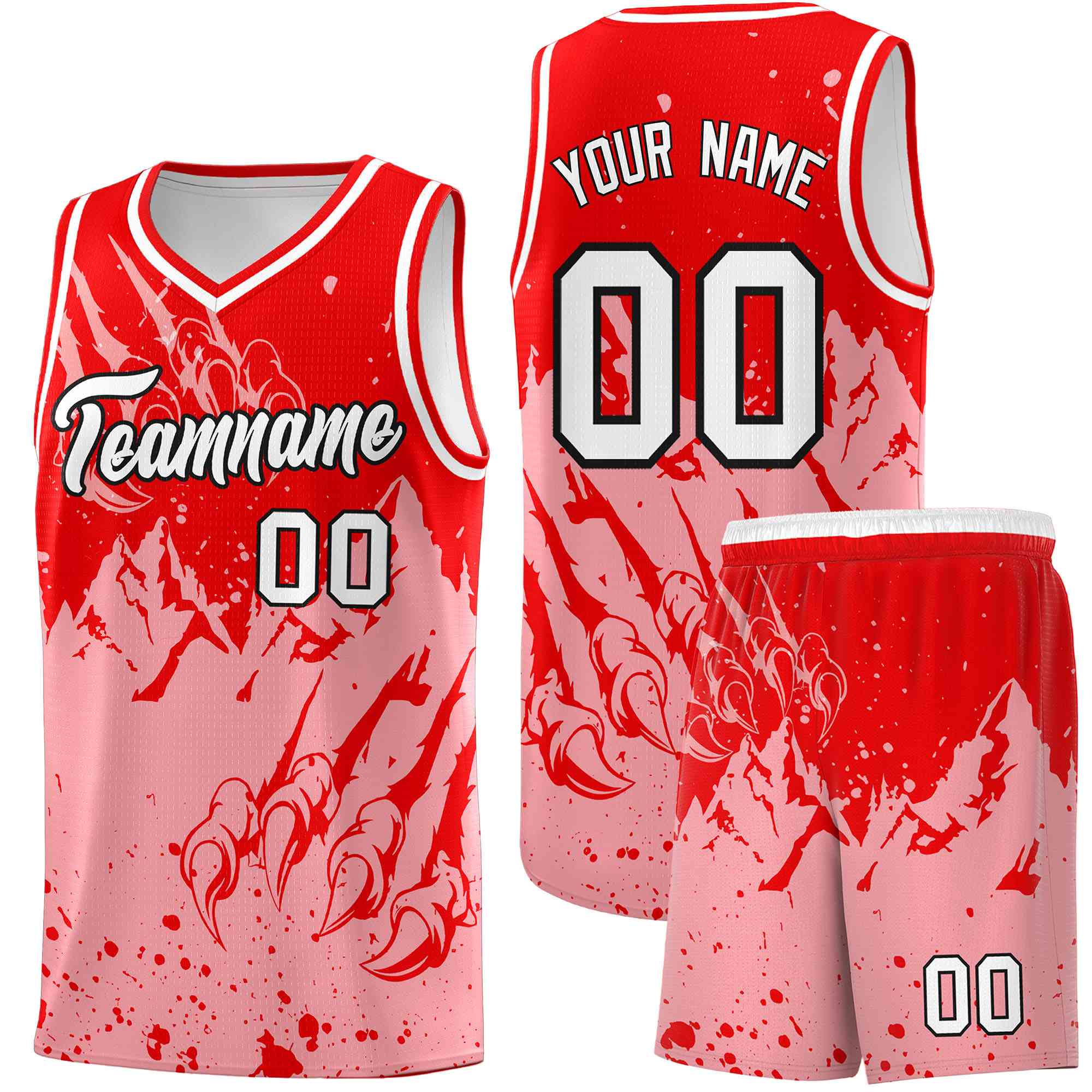 Custom Light Red Light Pink Snow Mountain Beast Pattern Sports Uniform Basketball Jersey