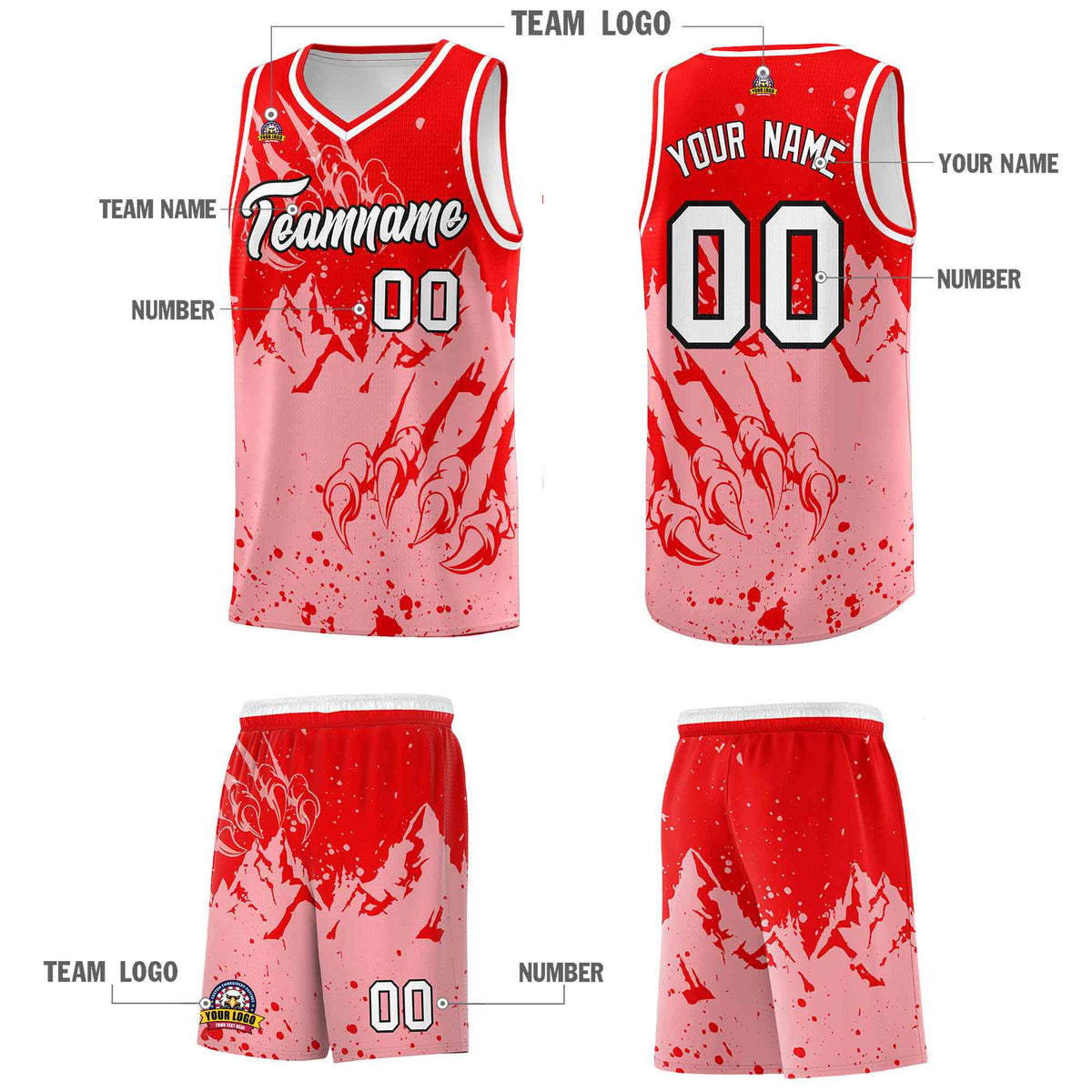 Custom Light Red Light Pink Snow Mountain Beast Pattern Sports Uniform Basketball Jersey
